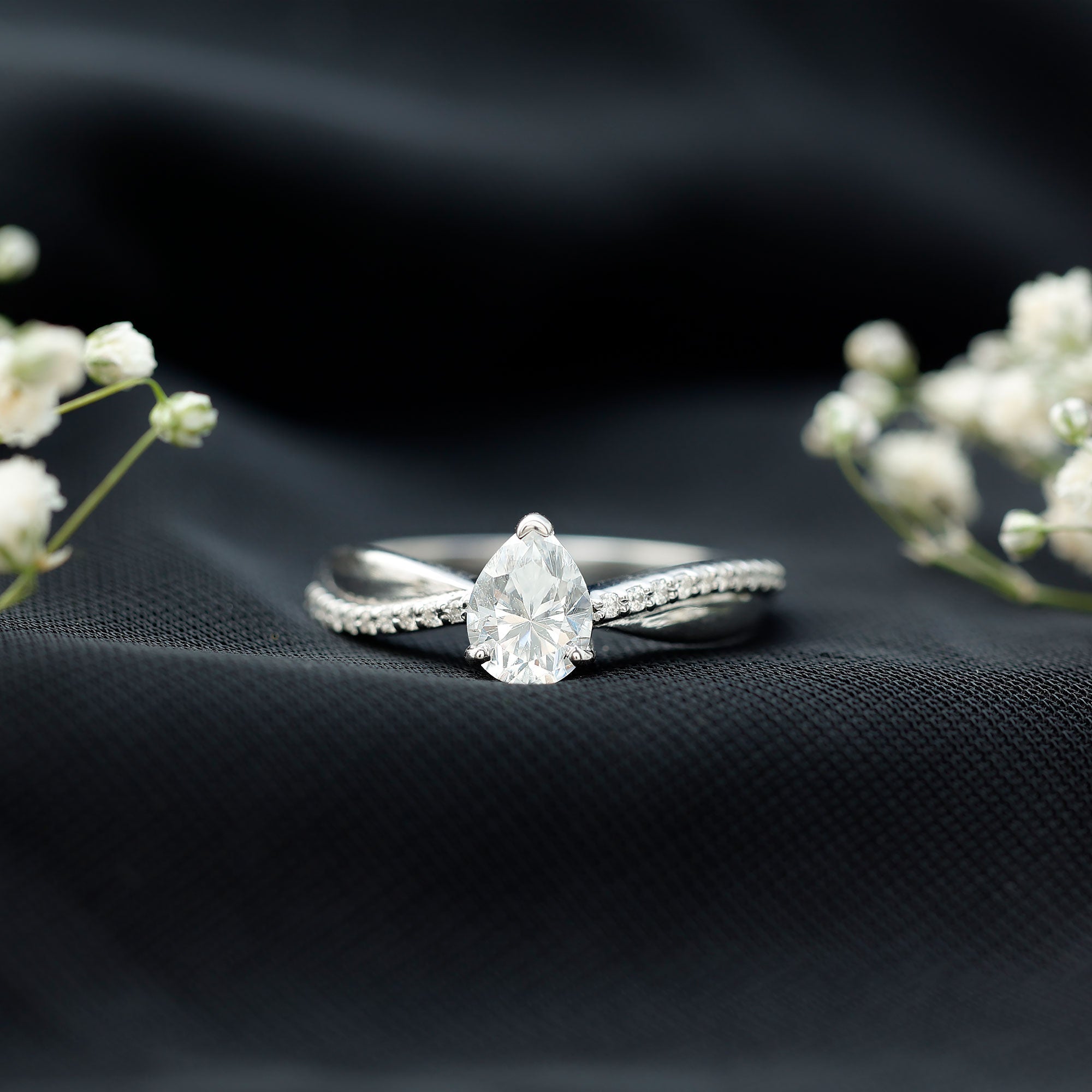 1.3 Carat Pear Shape Moissanite Solitaire Engagement Ring
