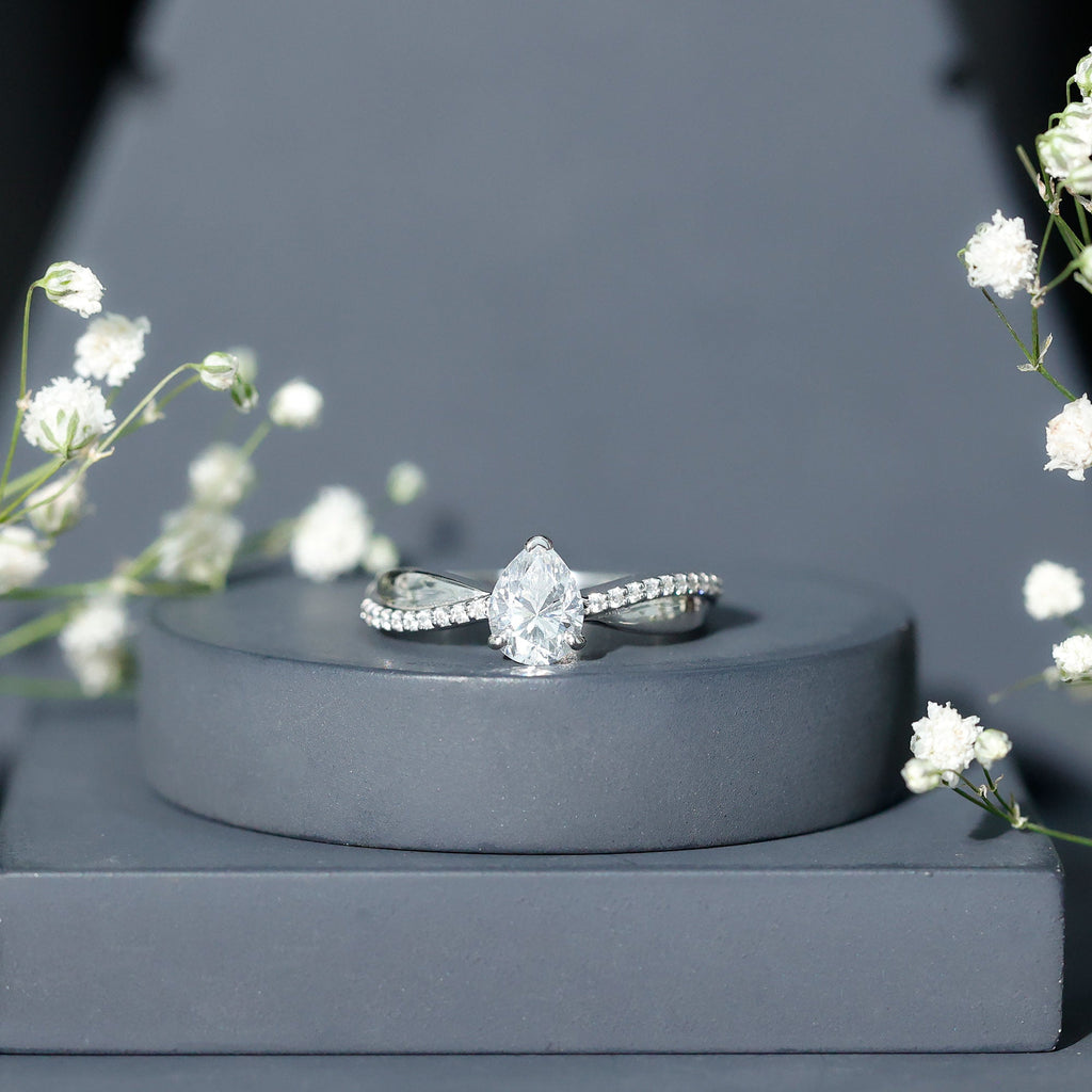 1.3 Carat Pear Shape Moissanite Solitaire Engagement Ring