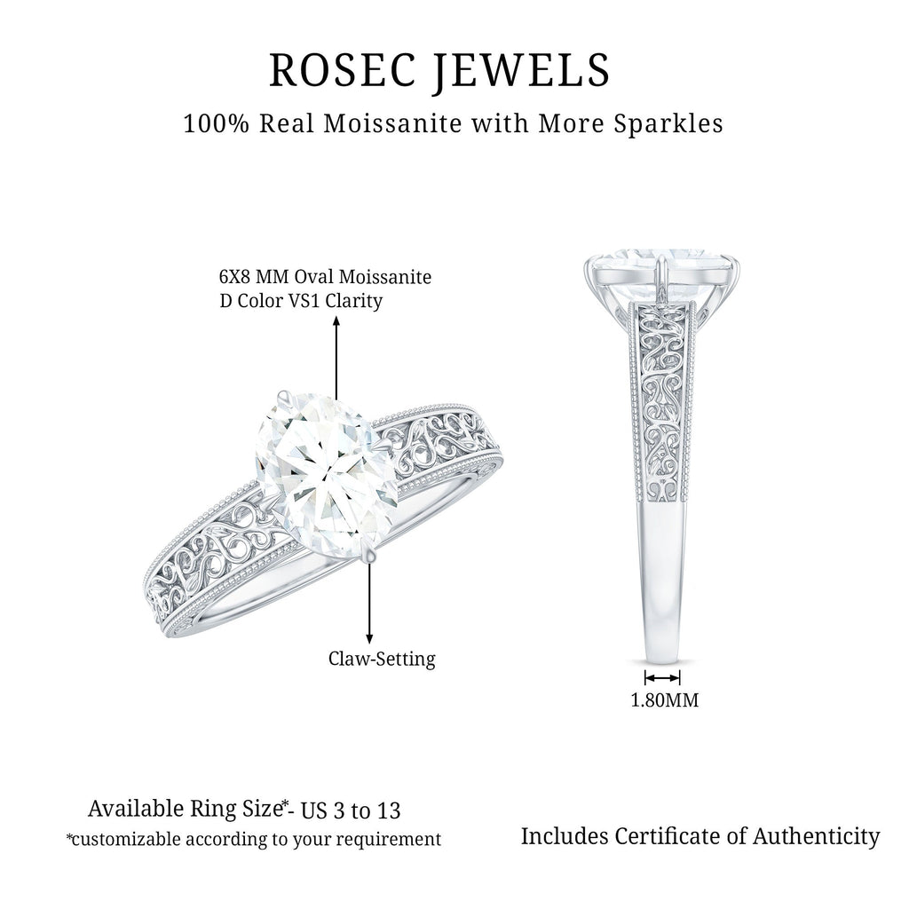 1.2 Carat Moissanite Oblong Engagement Ring with Filigree Shank