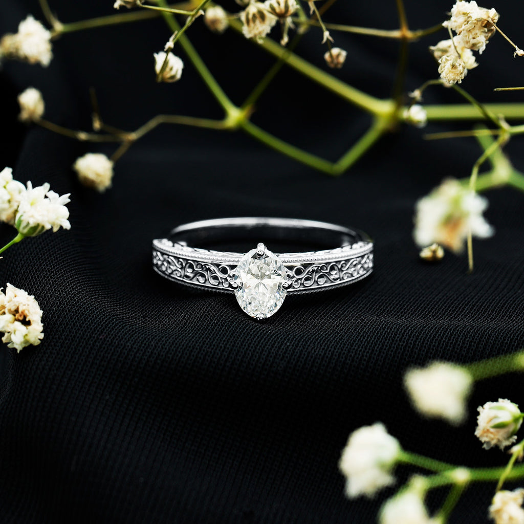 1.2 Carat Moissanite Oblong Engagement Ring with Filigree Shank