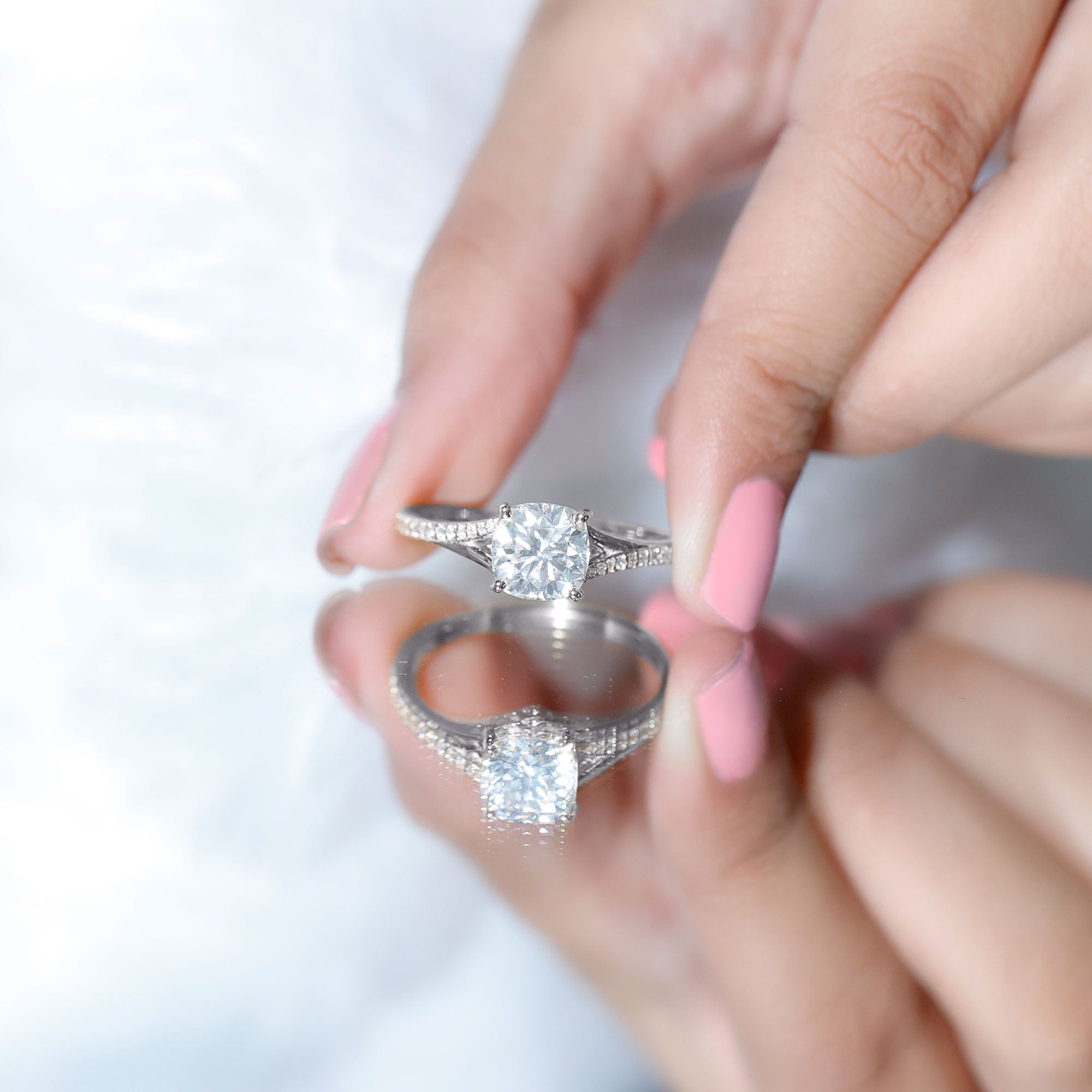 Huge Cushion Cut Moissanite Engagement Ring with Split Shank