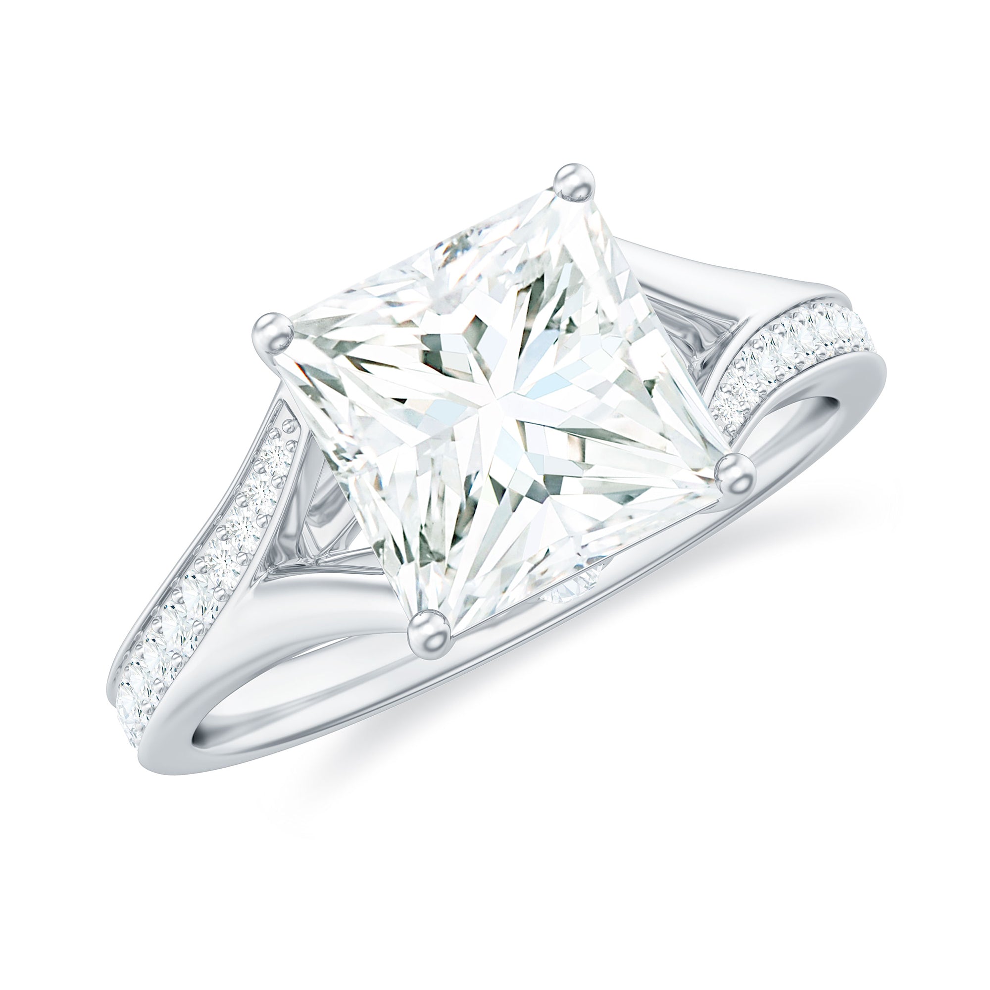 3 Carat Princess Cut Moissanite Solitaire Engagement Ring with Split Shank