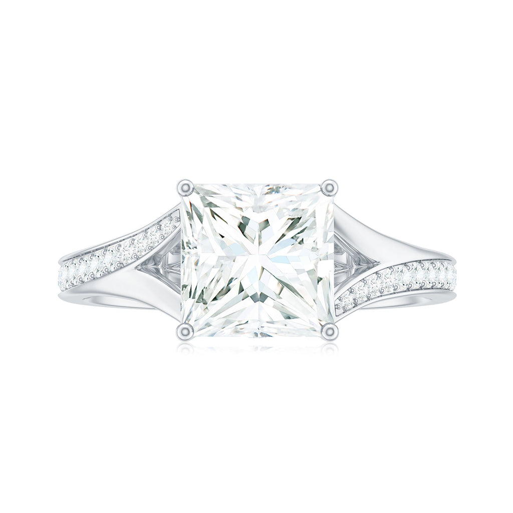 3 Carat Princess Cut Moissanite Solitaire Engagement Ring with Split Shank
