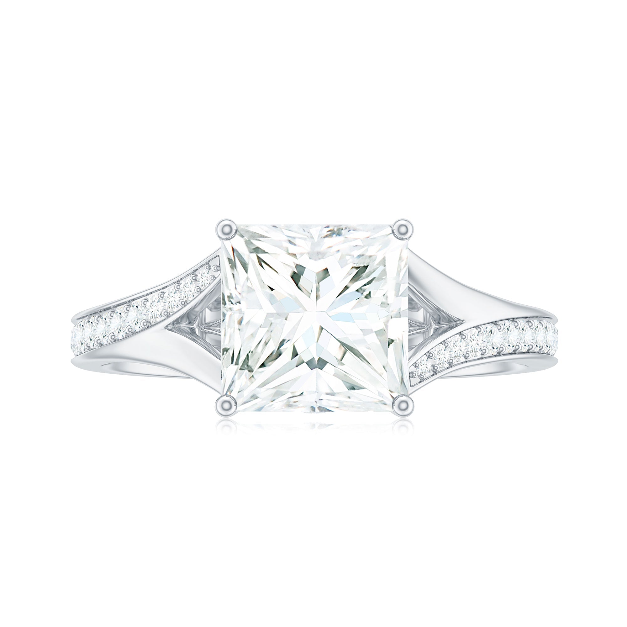 3 Carat Princess Cut Moissanite Solitaire Engagement Ring with Split Shank