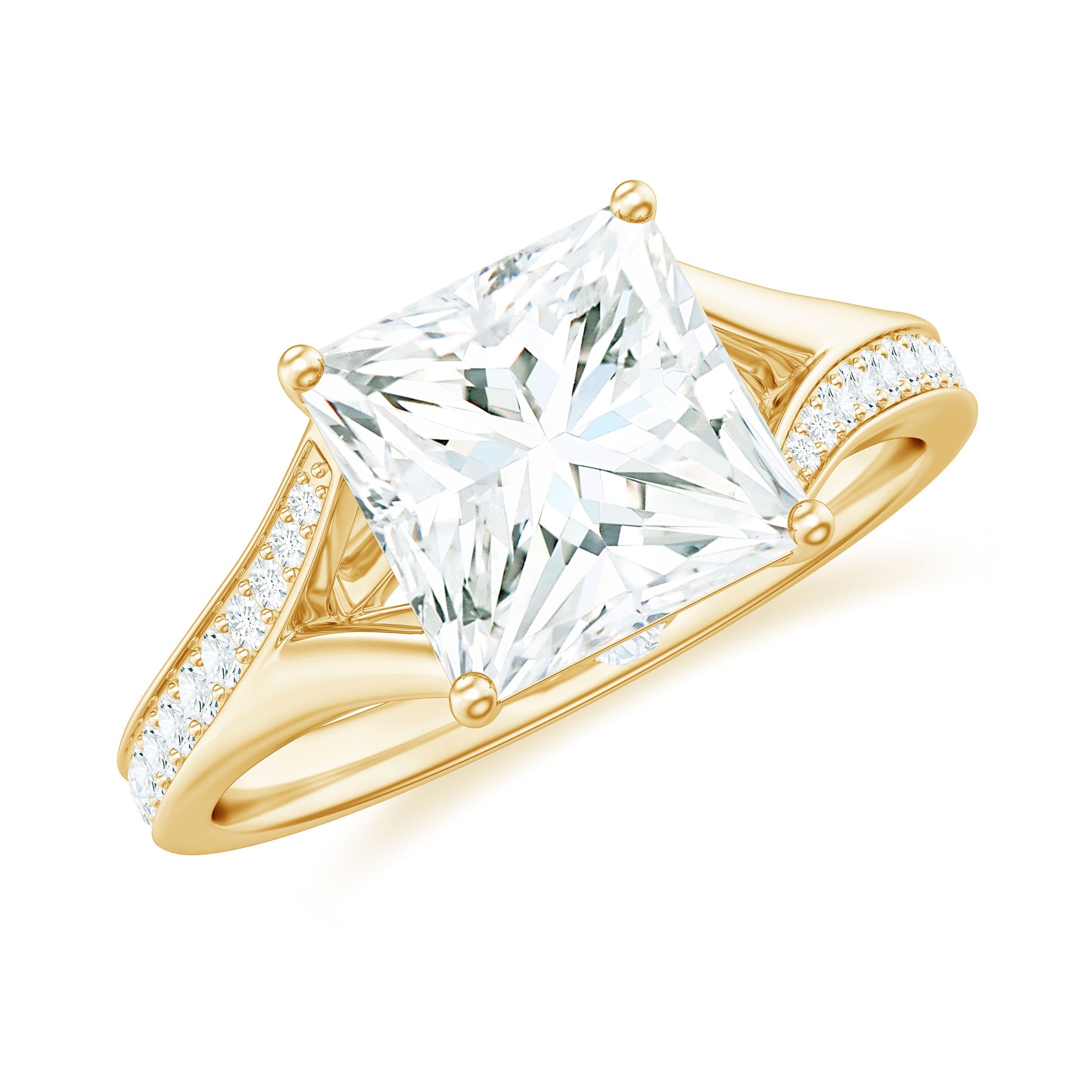 3 Carat Princess Cut Moissanite Solitaire Engagement Ring with Split Shank
