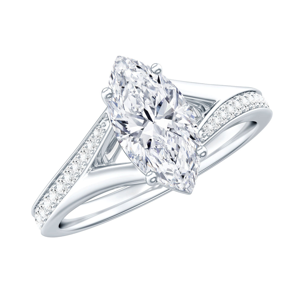 Marquise Cut Moissanite Solitaire Engagement Ring with Split Shank