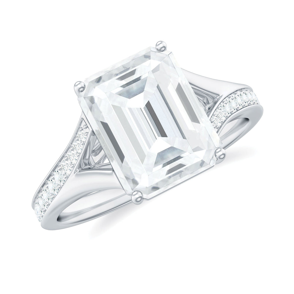 Emerald Cut Moissanite Solitaire Engagement Ring with Split Shank