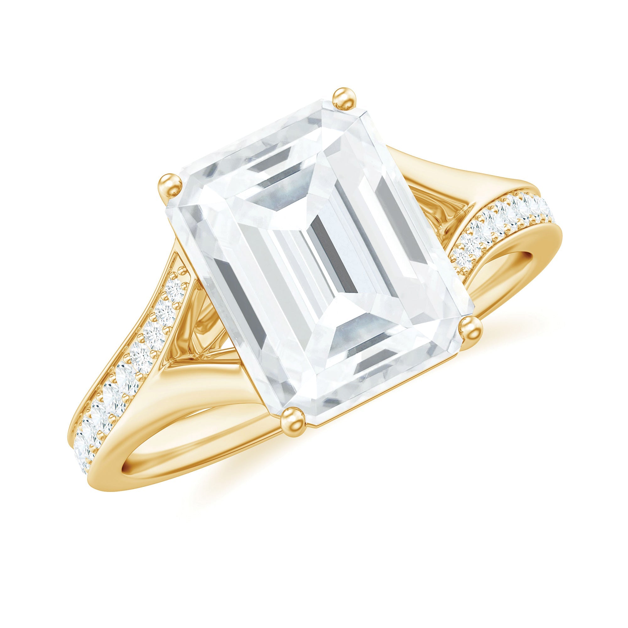 Emerald Cut Moissanite Solitaire Engagement Ring with Split Shank