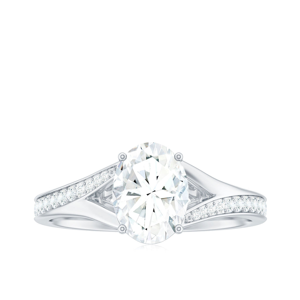 1.2 Carat Oval Cut Moissanite Solitaire Engagement Ring with Split Shank