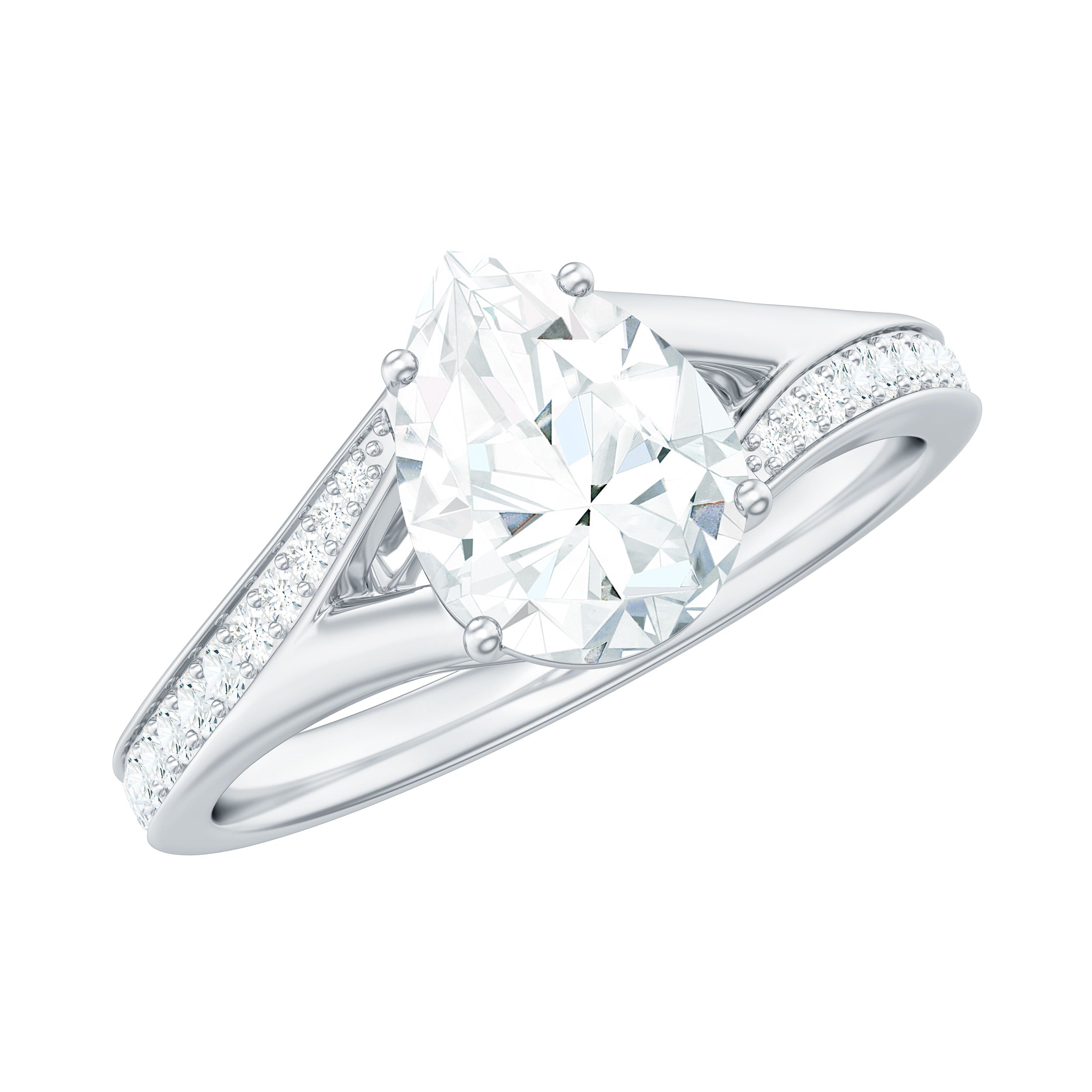 1.3 Carat Pear Cut Moissanite Solitaire Engagement Ring with Split Shank