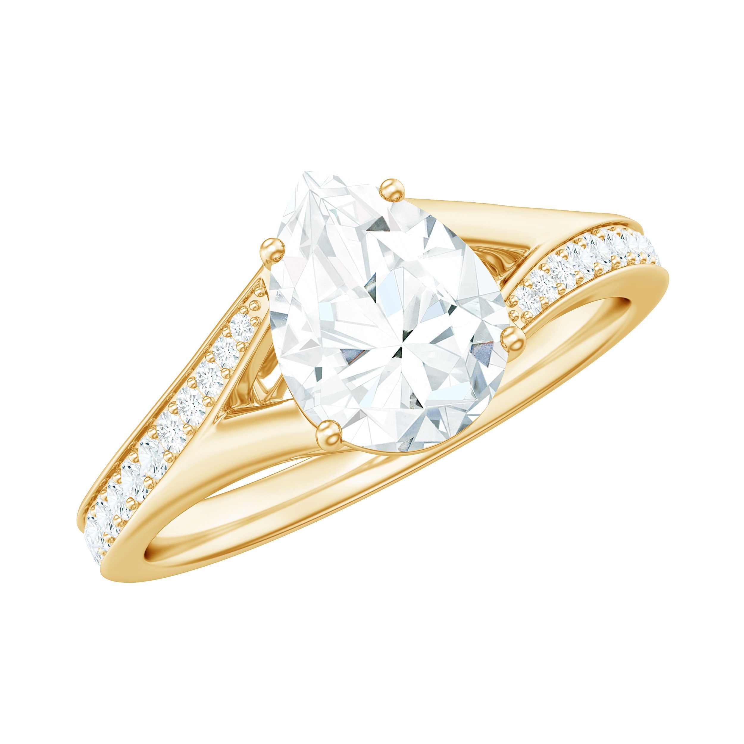 1.3 Carat Pear Cut Moissanite Solitaire Engagement Ring with Split Shank