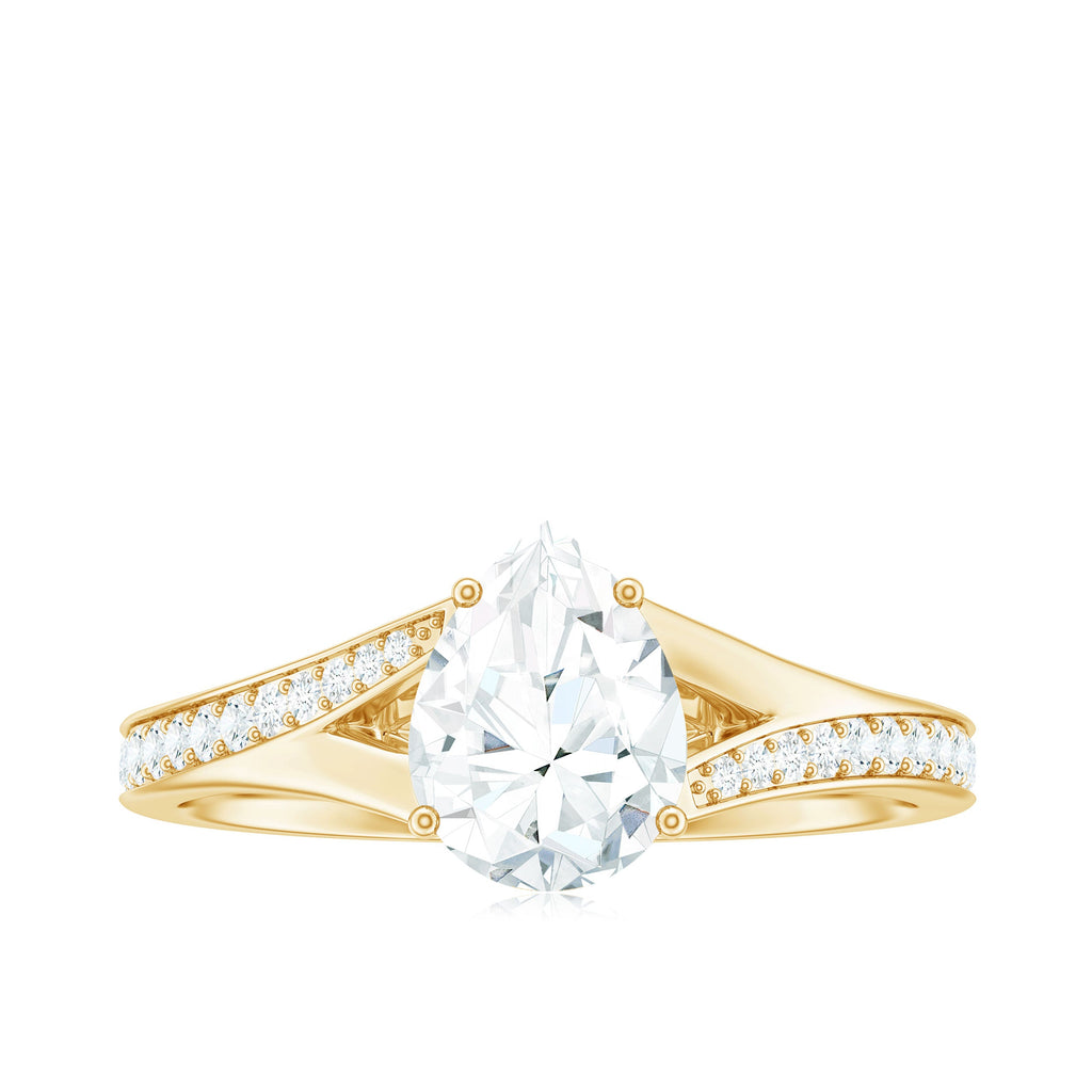 1.3 Carat Pear Cut Moissanite Solitaire Engagement Ring with Split Shank