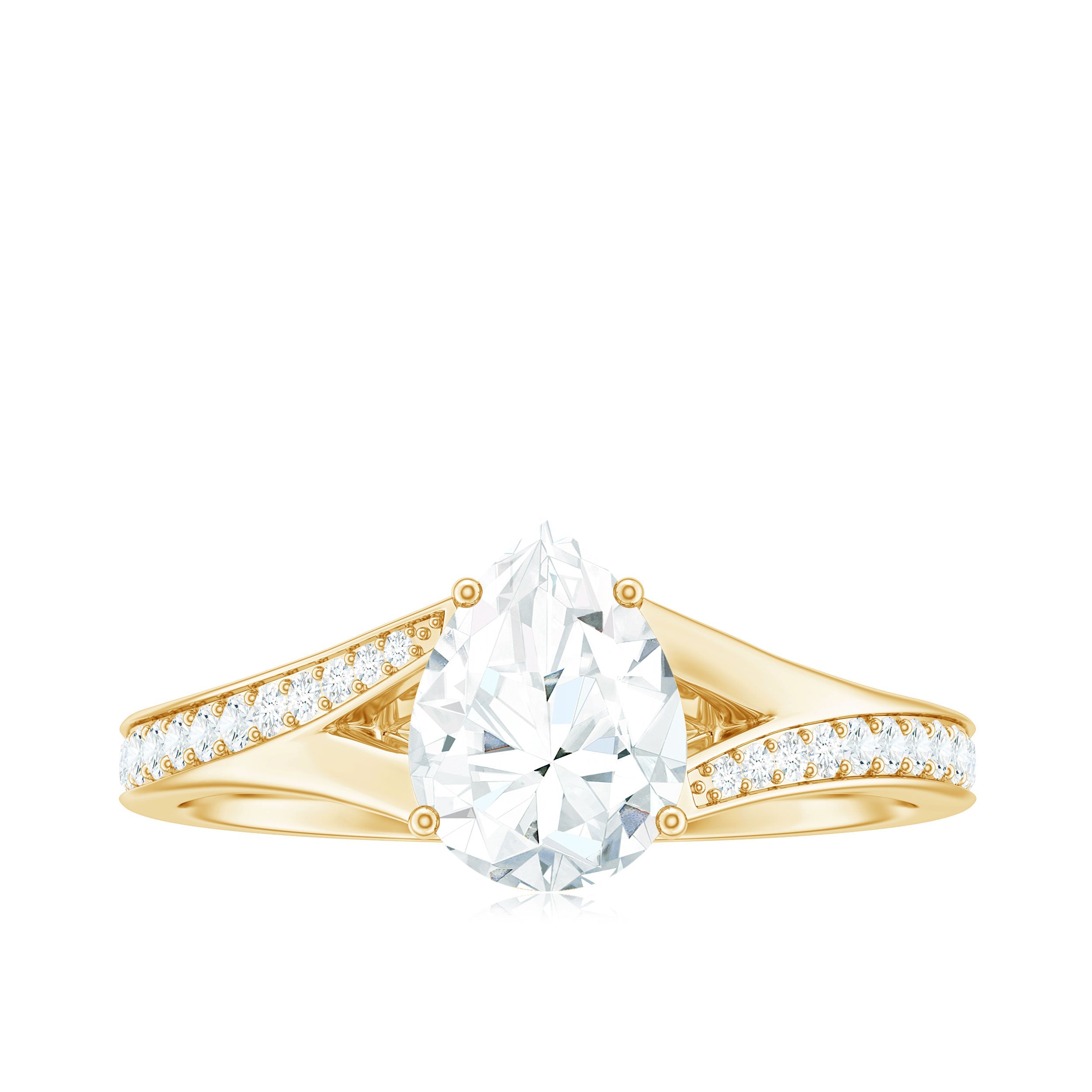 1.3 Carat Pear Cut Moissanite Solitaire Engagement Ring with Split Shank