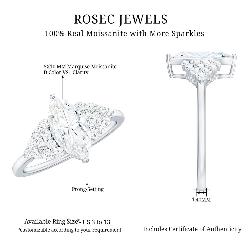 1 Carat Marquise Cut Moissanite Classic Engagement Ring