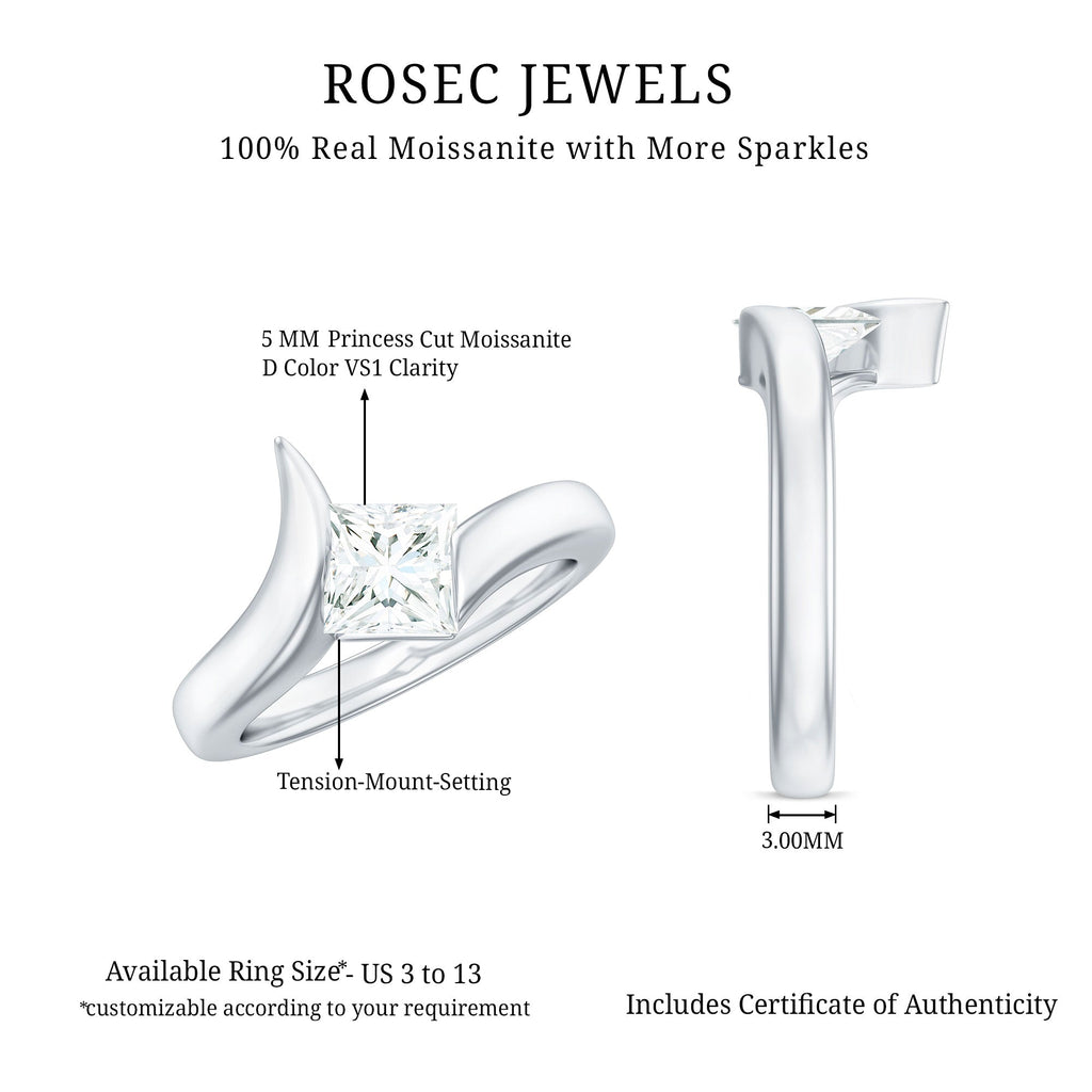 0.7 Carat Princess Cut Moissanite Solitaire Ring in Tension Setting