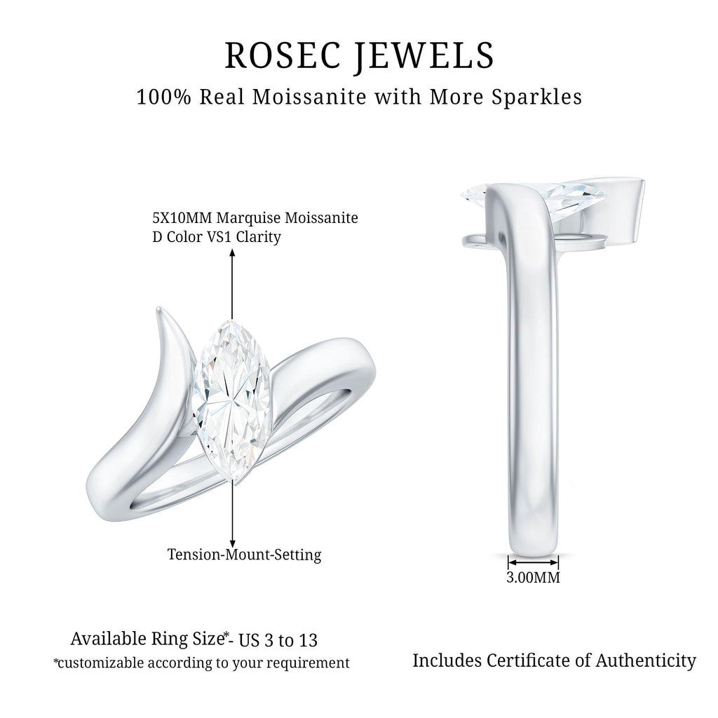 Moissanite Marquise Cut Engagement Ring In Tension Setting