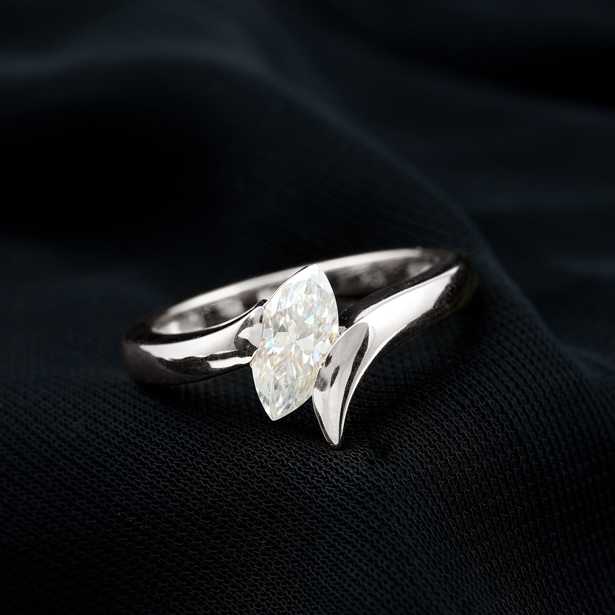Moissanite Marquise Cut Engagement Ring In Tension Setting