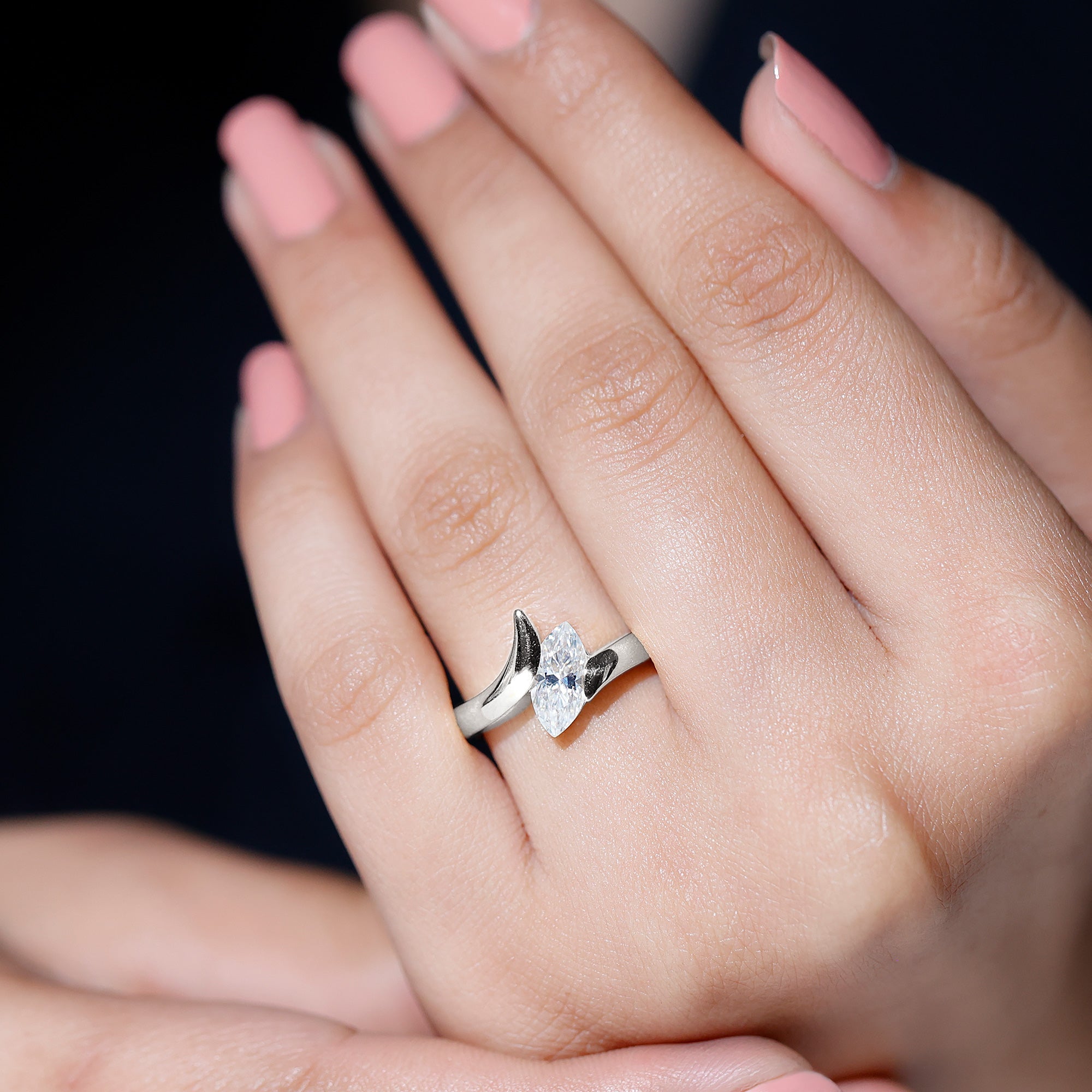 Moissanite Marquise Cut Engagement Ring In Tension Setting