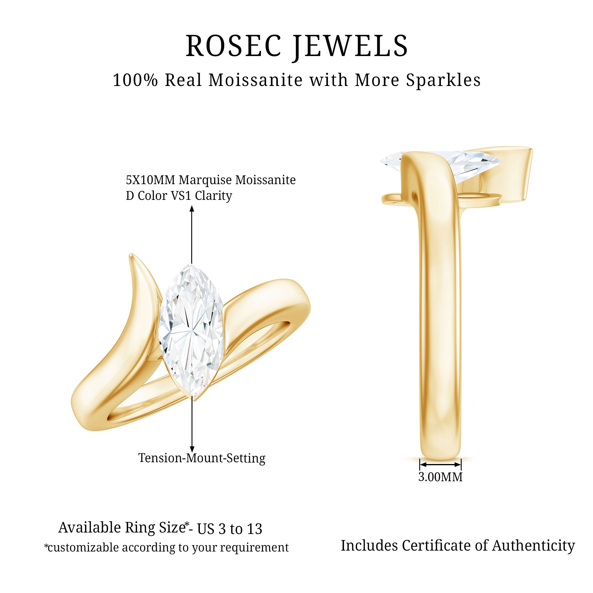 Moissanite Marquise Cut Engagement Ring In Tension Setting