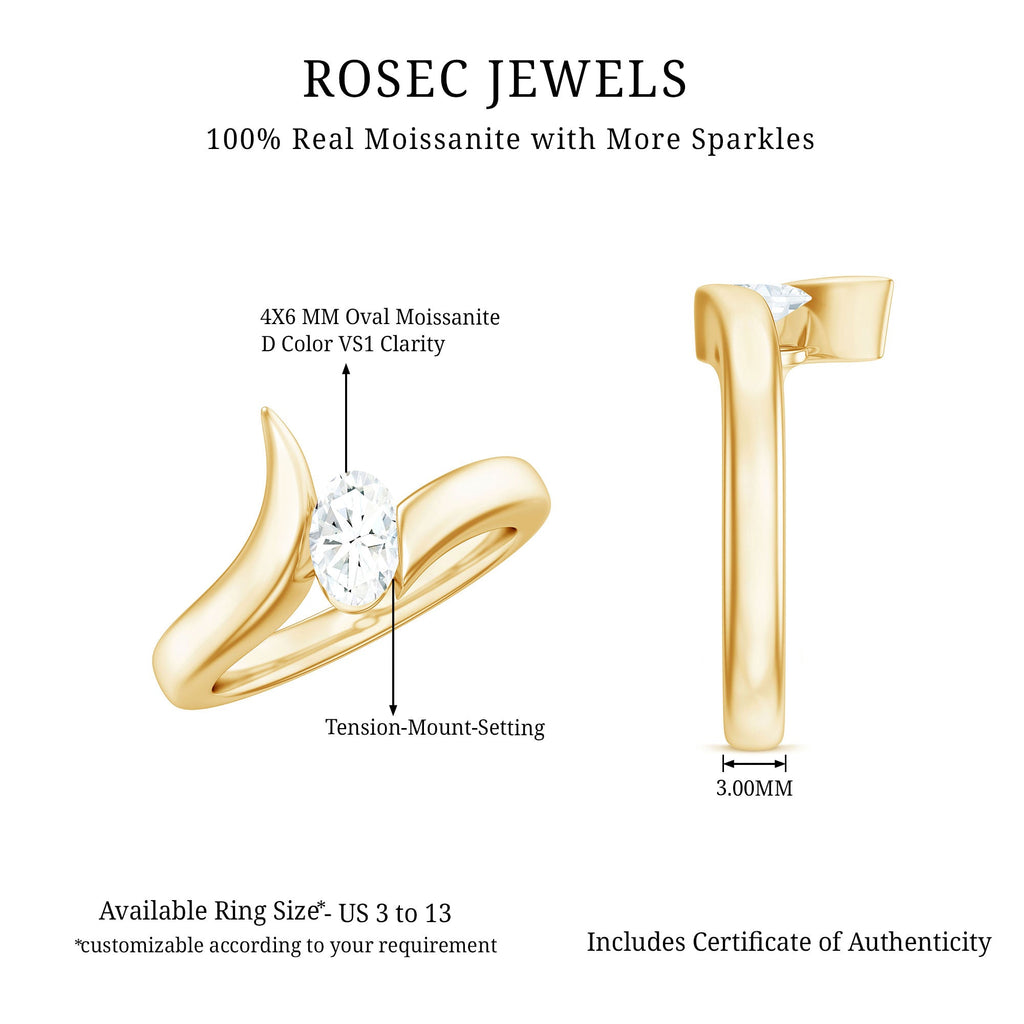 0.4 Carat Oval Cut Moissanite Solitaire Bypass Ring