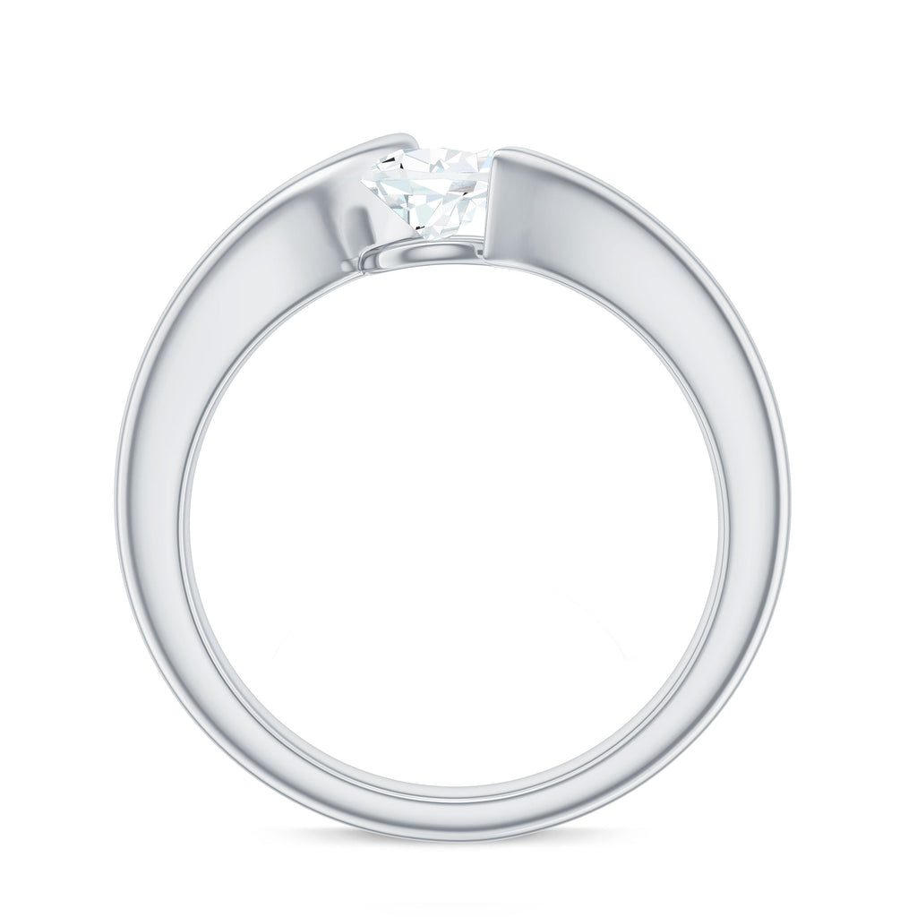 0.7 Carat Pear Cut Moissanite Solitaire Ring with Bypass Shank