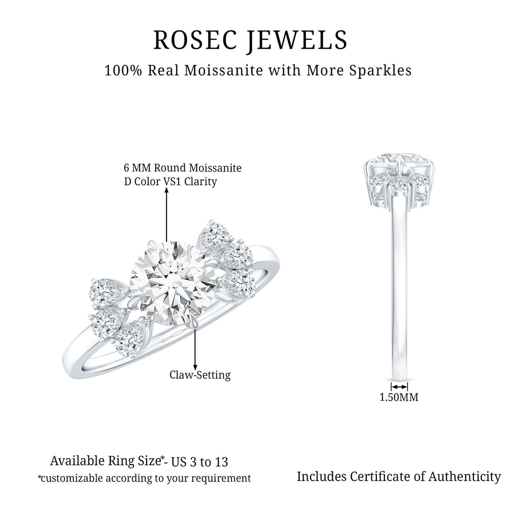 0.9 Carat Round Moissanite Minimal Solitaire Engagement Ring