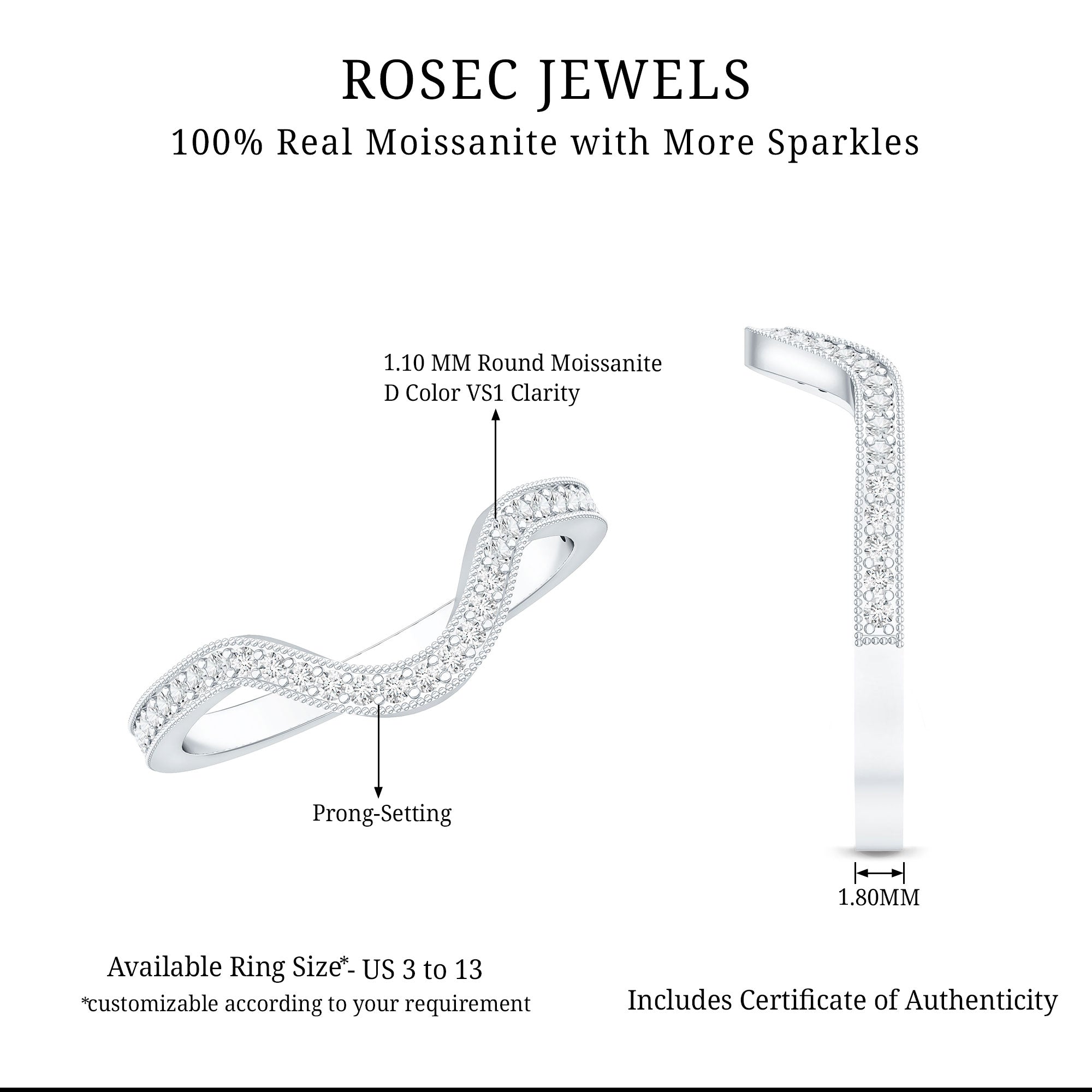 Certified Moissanite Curved Enhancer Band For Women