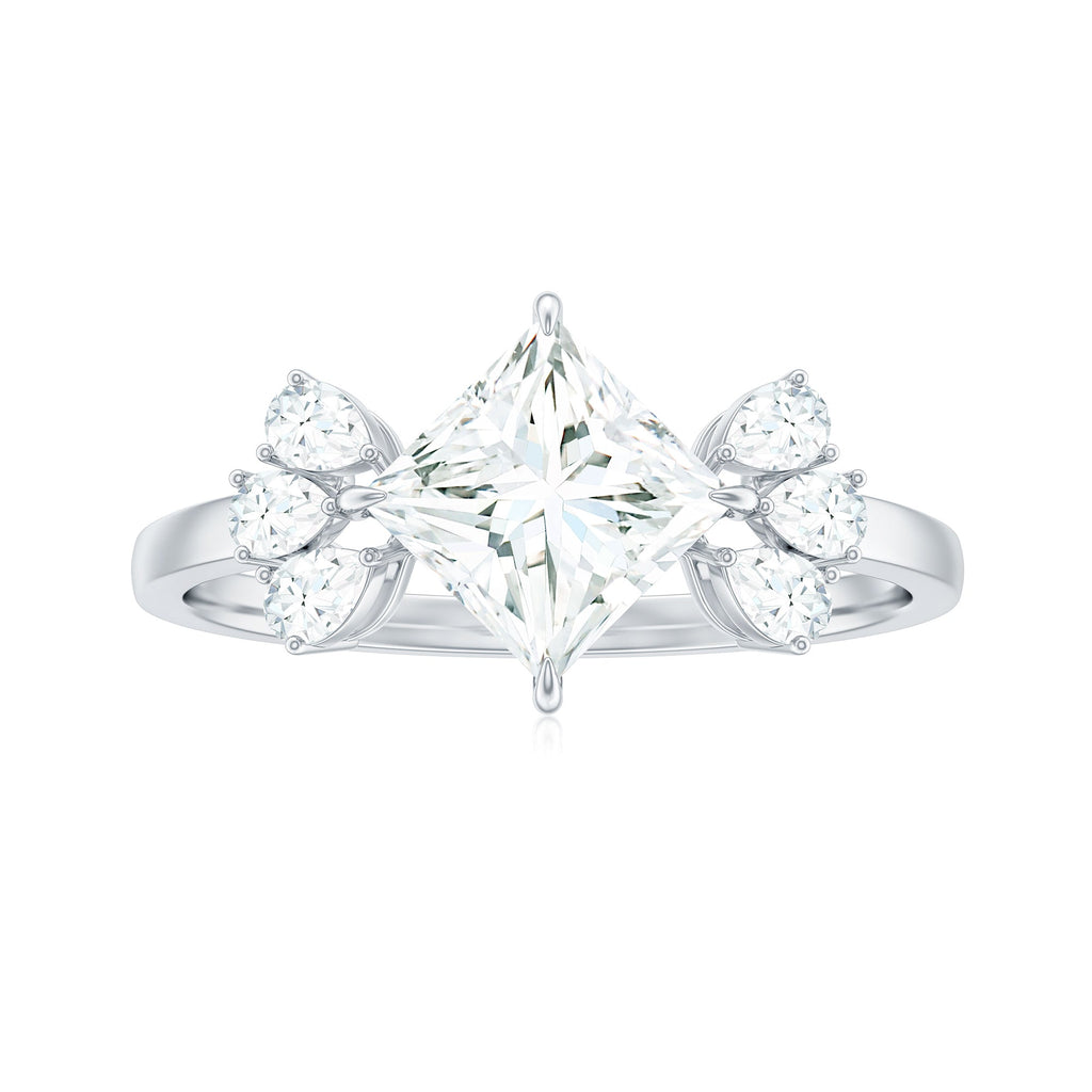 1.2 Carat Princess Cut Moissanite Cluster Engagement Ring