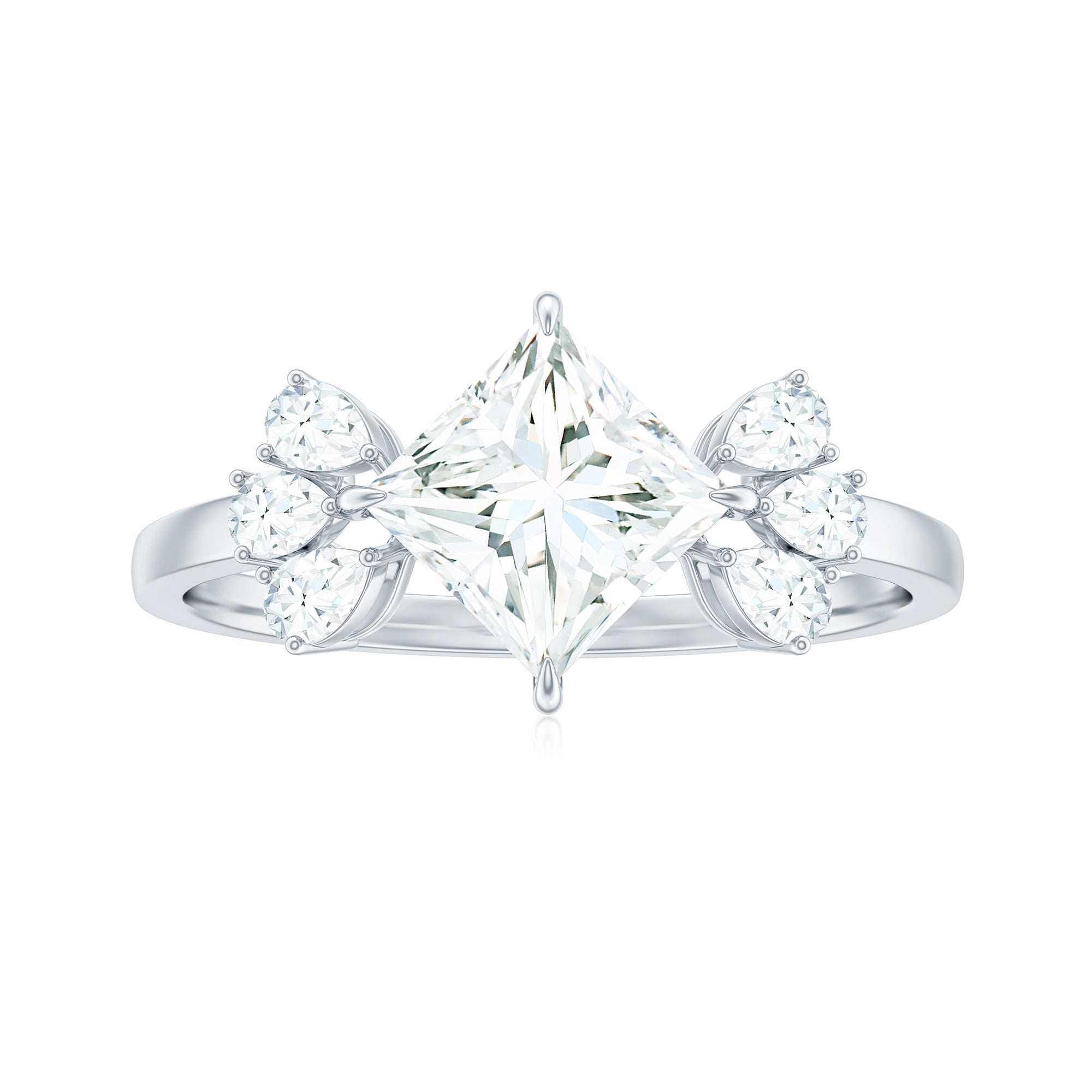 1.2 Carat Princess Cut Moissanite Cluster Engagement Ring