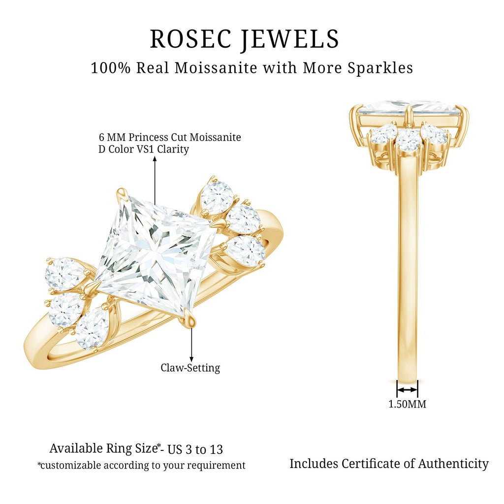 1.2 Carat Princess Cut Moissanite Cluster Engagement Ring