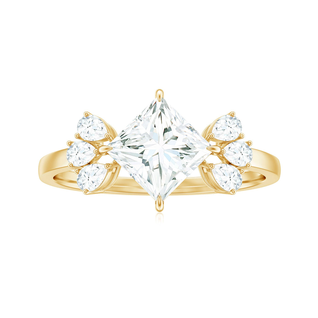 1.2 Carat Princess Cut Moissanite Cluster Engagement Ring