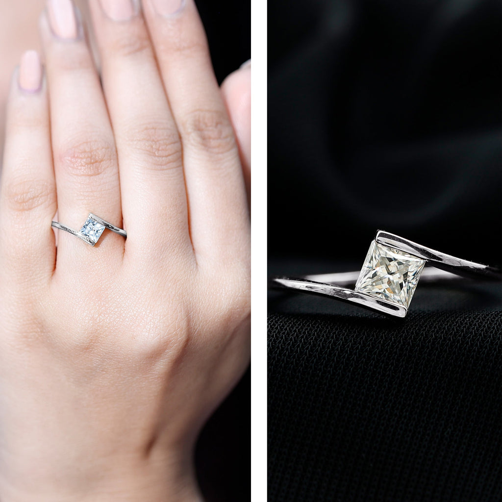 Classic Princess Cut Moissanite Solitaire Bypass Ring