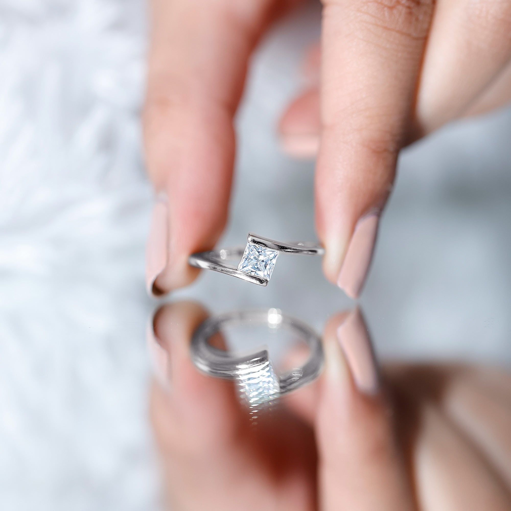 Classic Princess Cut Moissanite Solitaire Bypass Ring