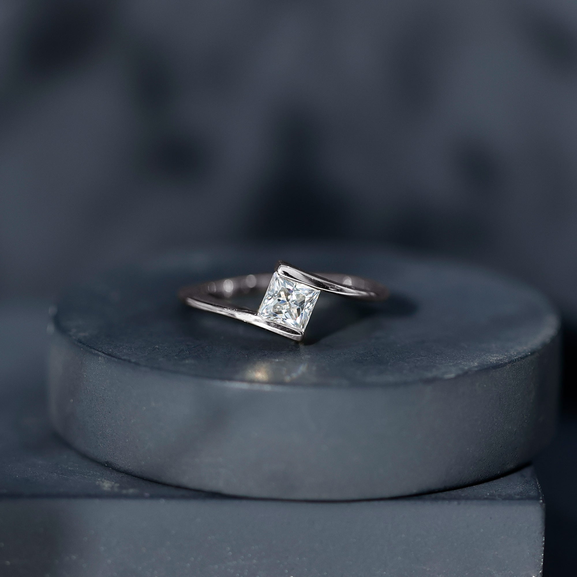 Classic Princess Cut Moissanite Solitaire Bypass Ring