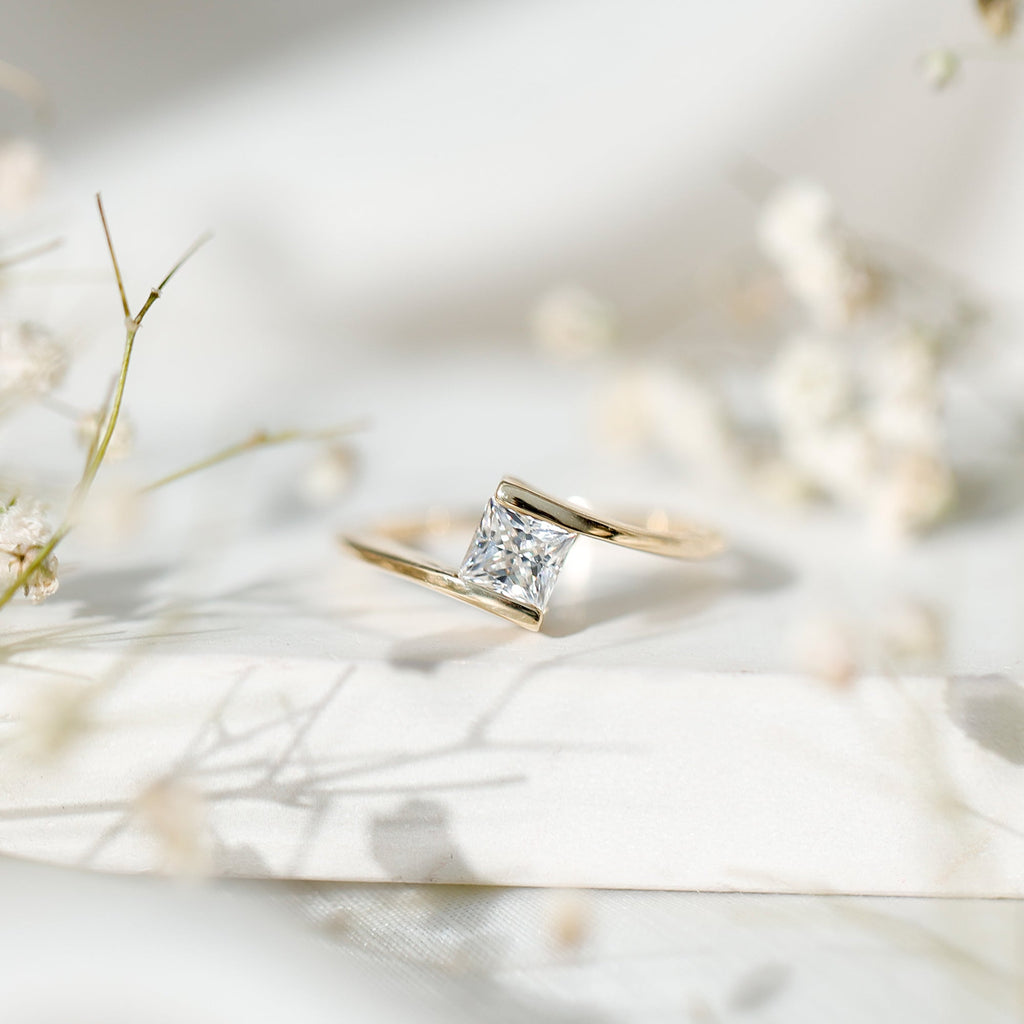 Classic Princess Cut Moissanite Solitaire Bypass Ring