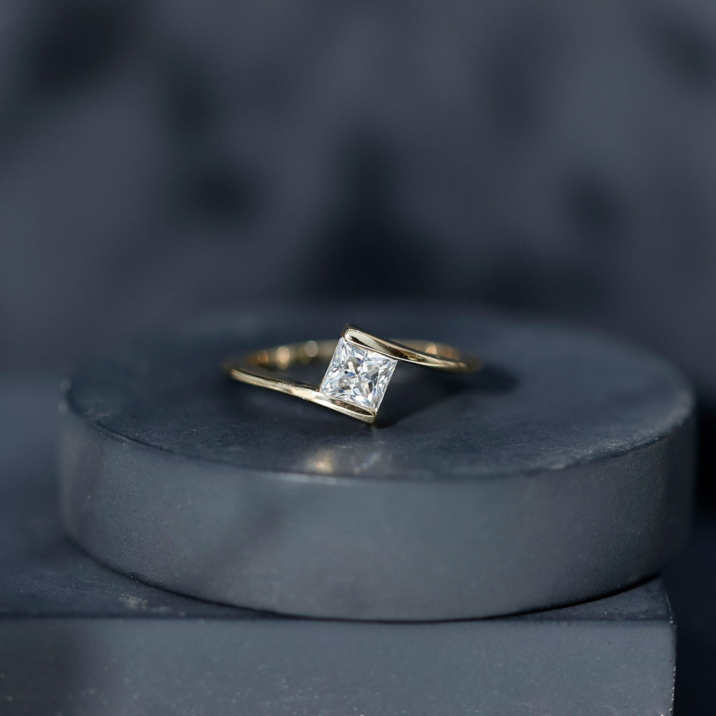 Classic Princess Cut Moissanite Solitaire Bypass Ring