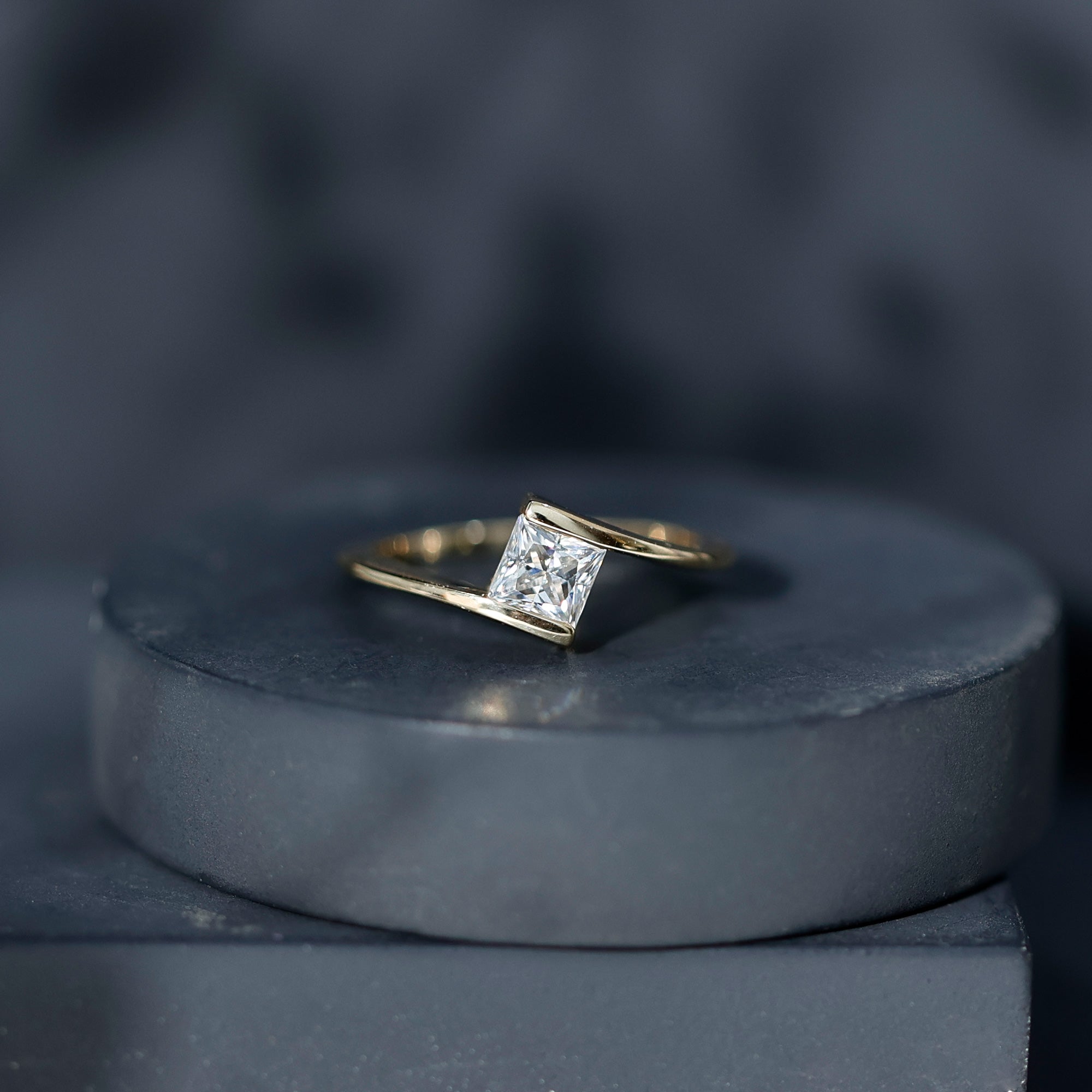 Classic Princess Cut Moissanite Solitaire Bypass Ring