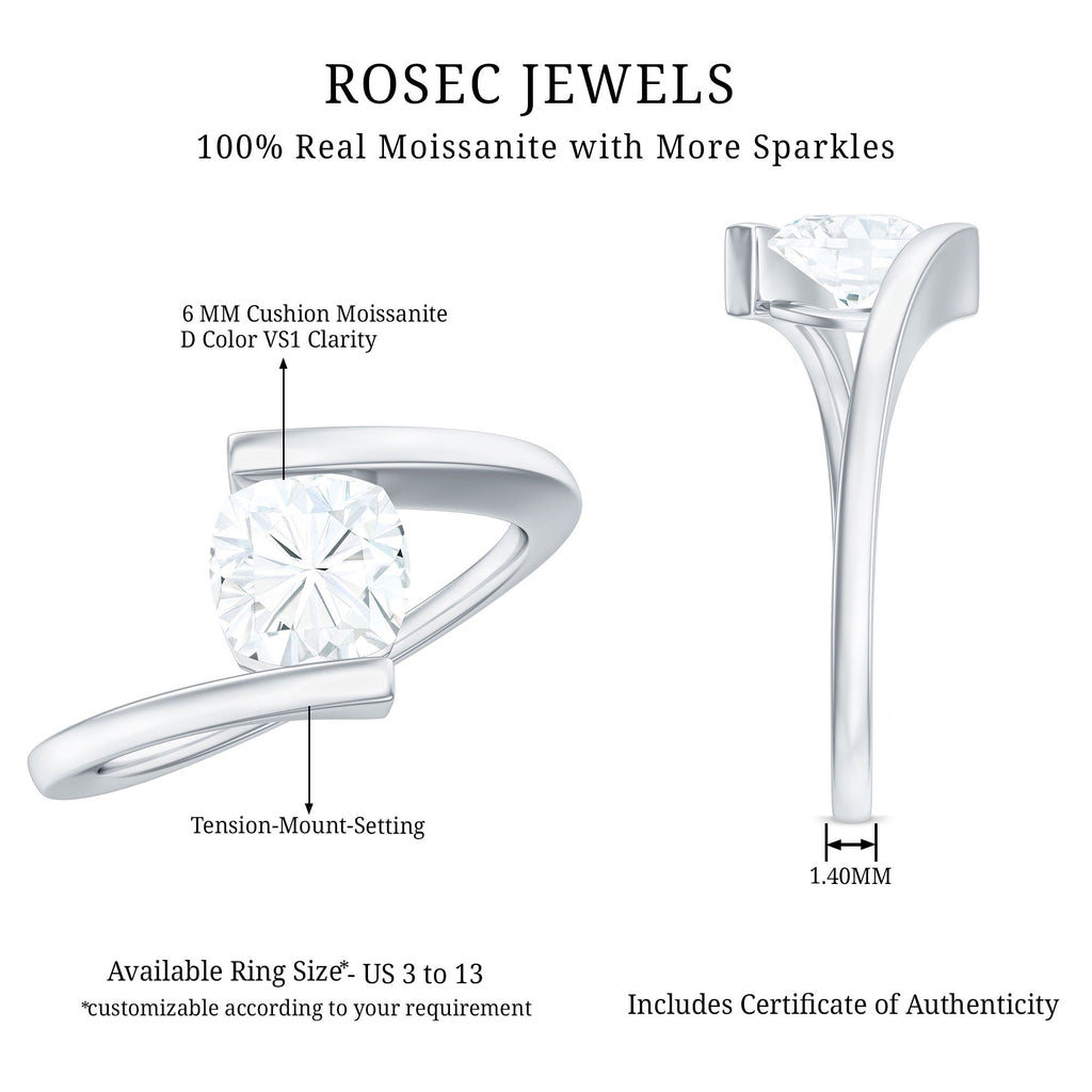 1.7 Carat Cushion Cut Moissanite Solitaire Engagement Ring