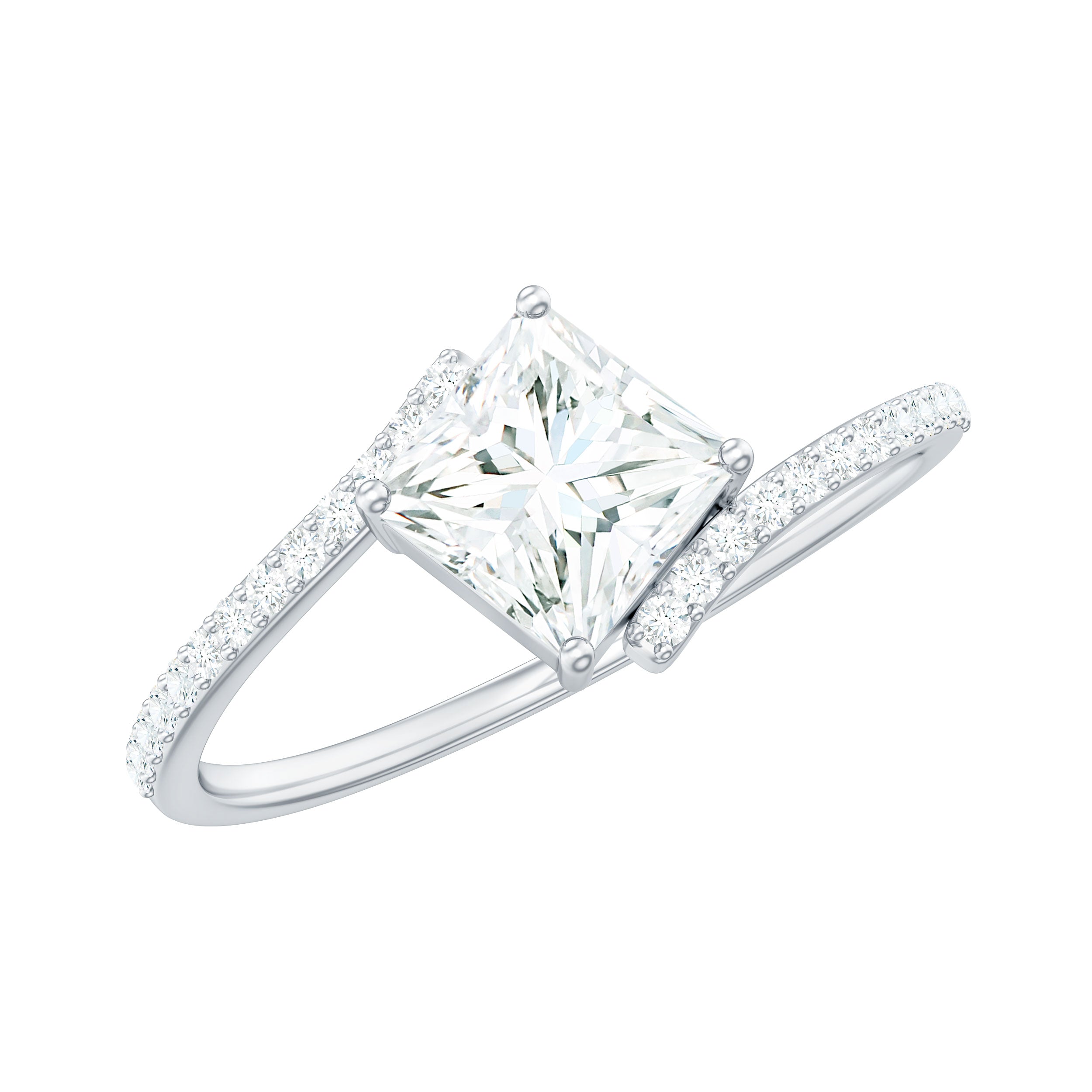 Certified Princess Cut Tilted Moissanite Solitaire Promise Ring