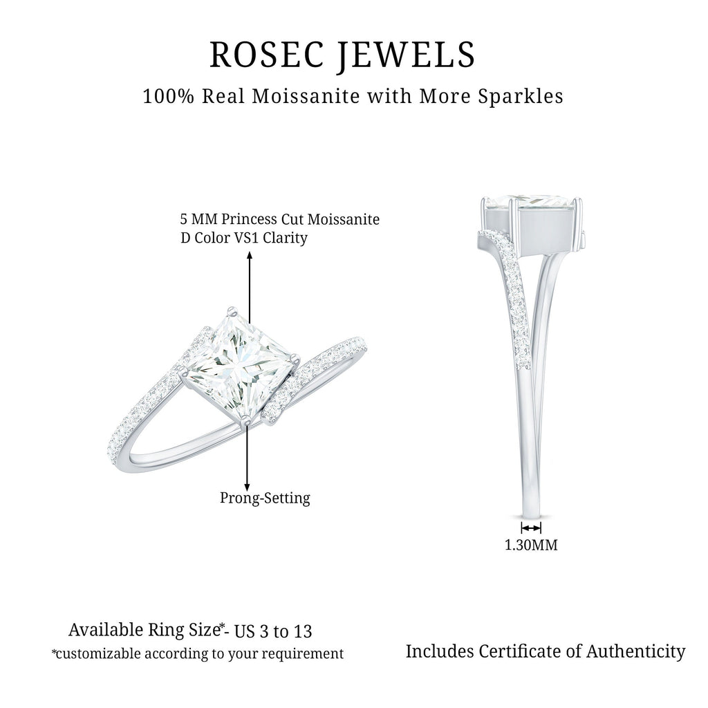 Certified Princess Cut Tilted Moissanite Solitaire Promise Ring