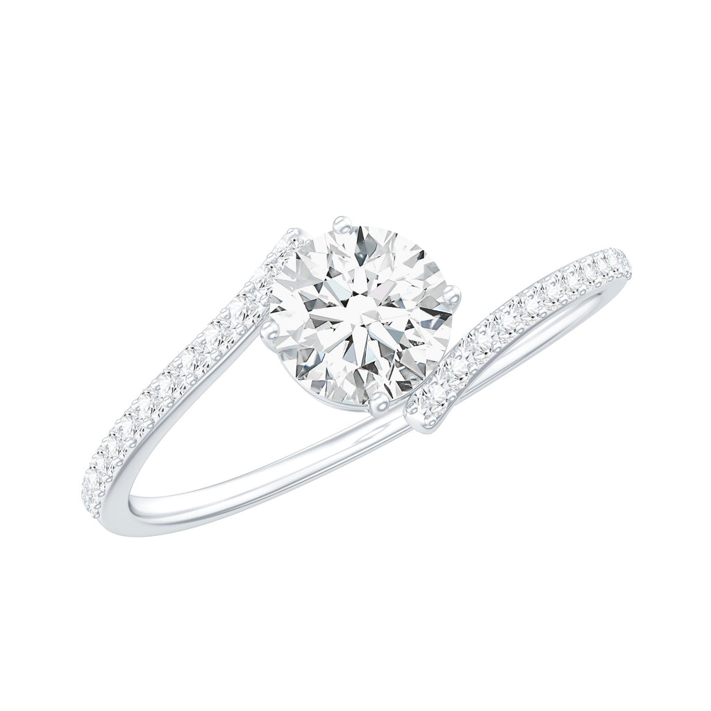 Certified Brilliant Cut Moissanite Solitaire Promise Ring with Bypass Shank