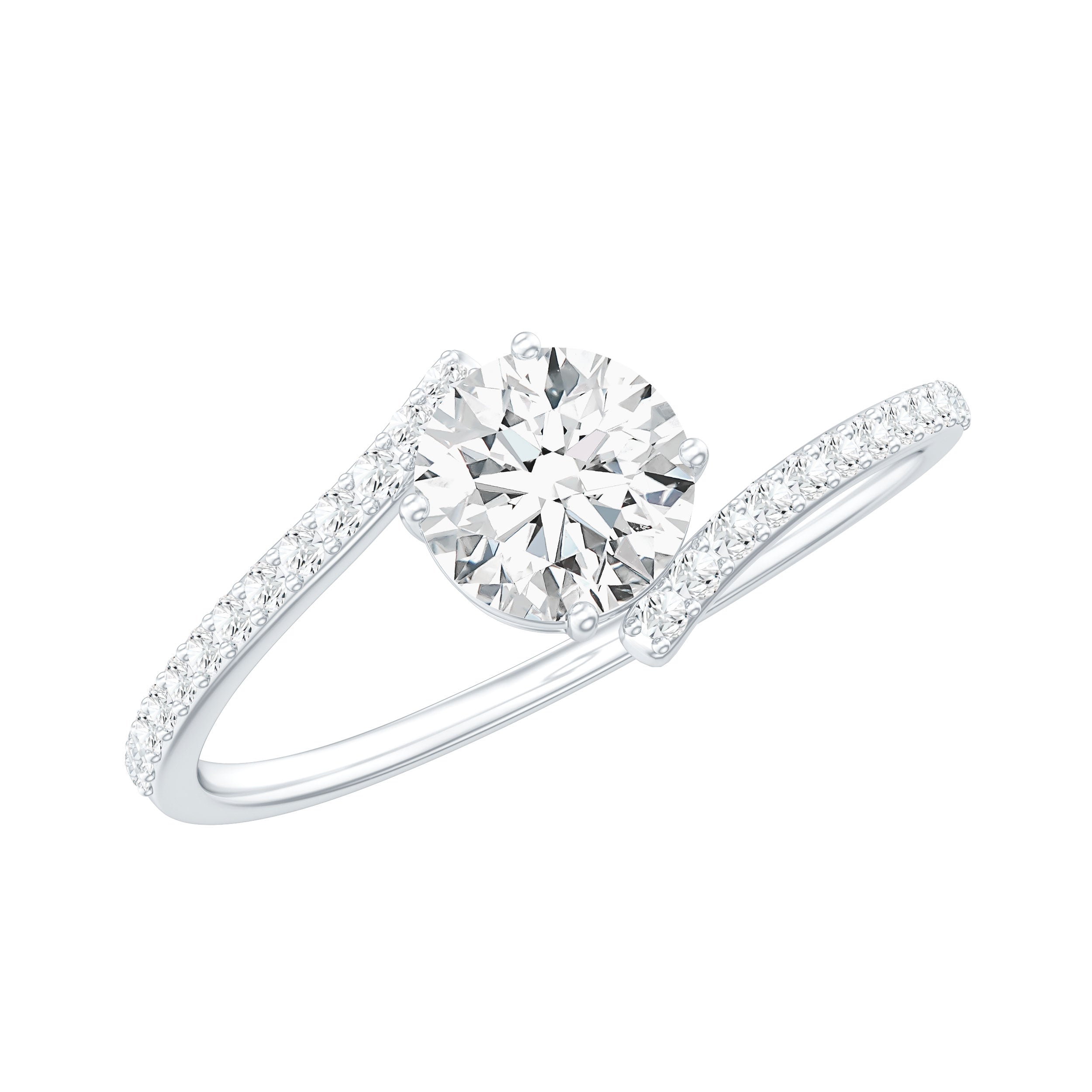Certified Brilliant Cut Moissanite Solitaire Promise Ring with Bypass Shank