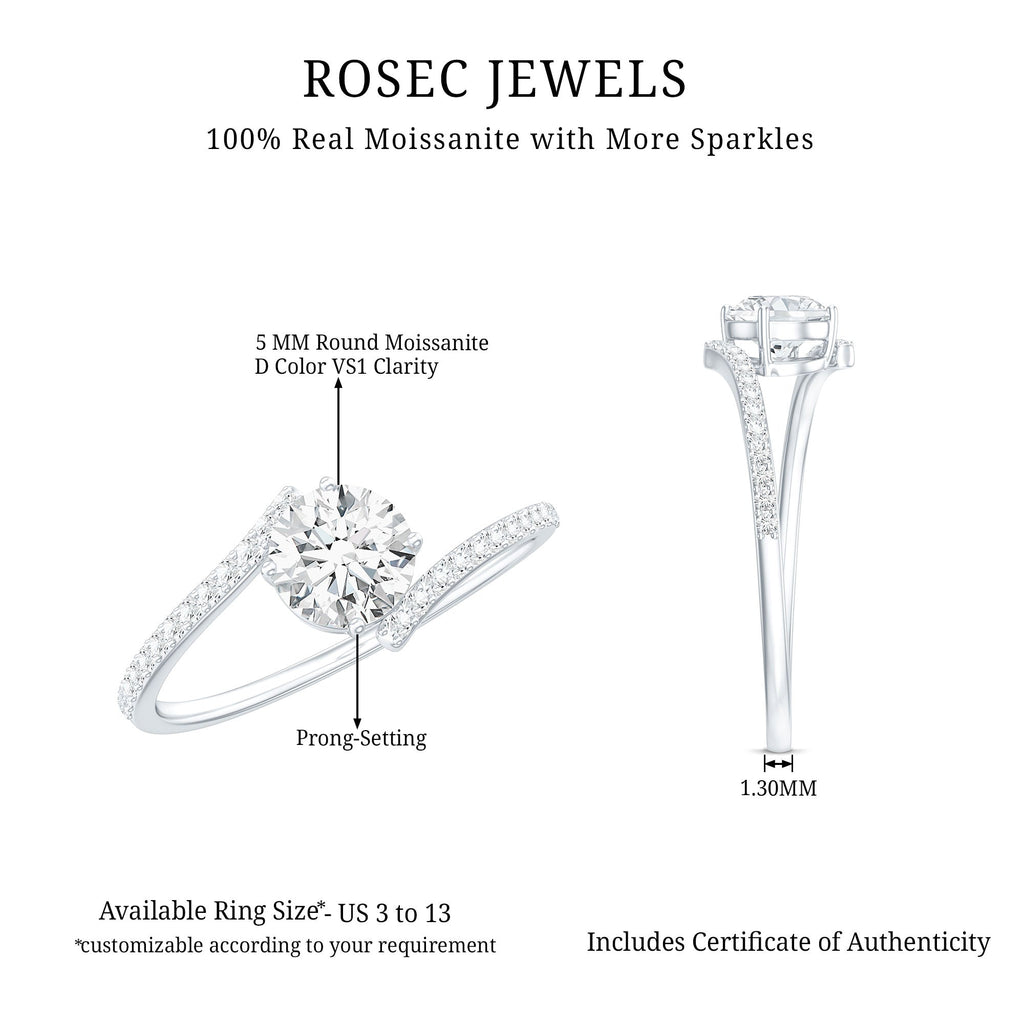 Certified Brilliant Cut Moissanite Solitaire Promise Ring with Bypass Shank