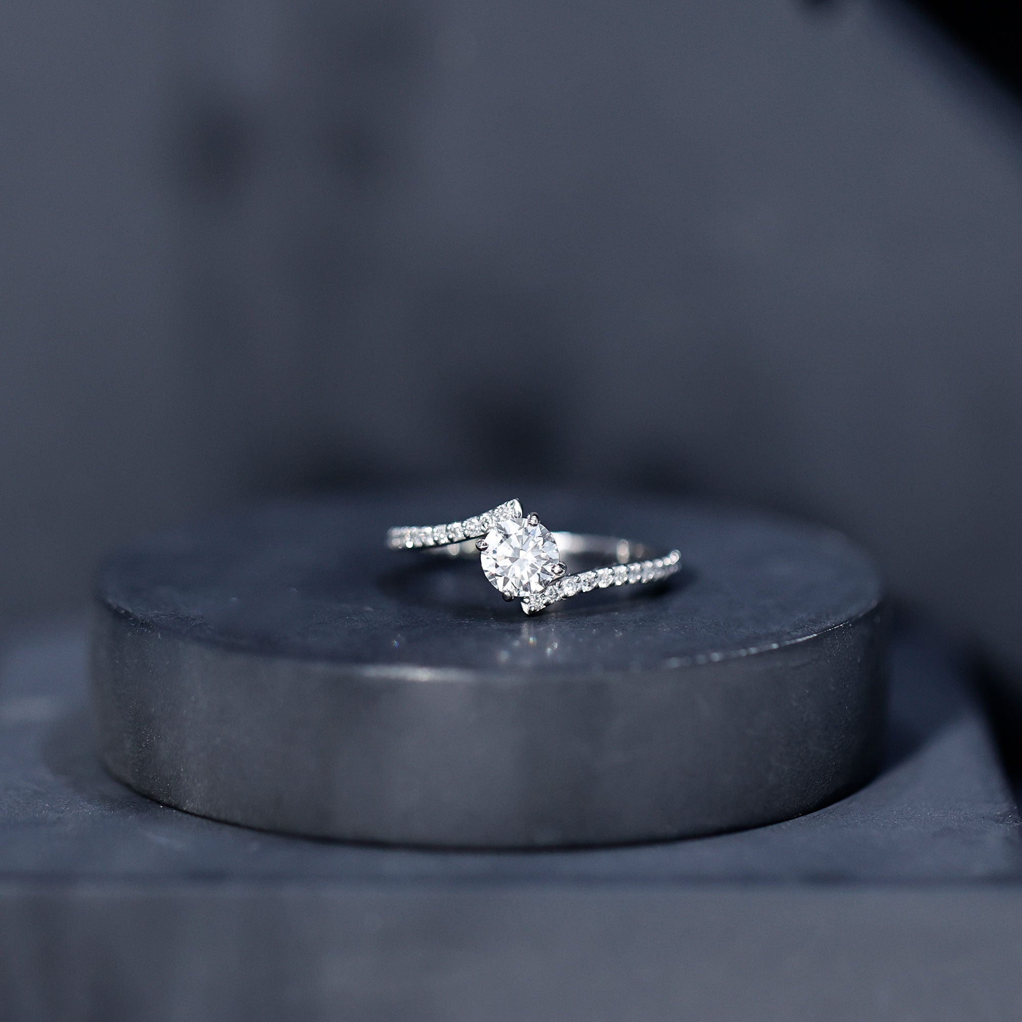 Certified Brilliant Cut Moissanite Solitaire Promise Ring with Bypass Shank