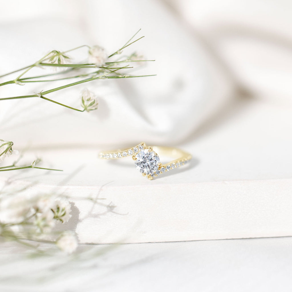 Certified Brilliant Cut Moissanite Solitaire Promise Ring with Bypass Shank
