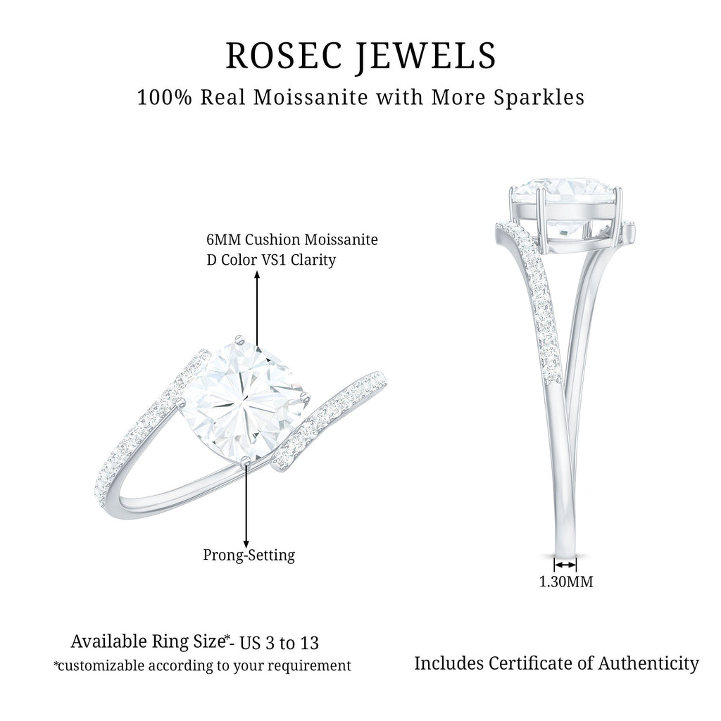 1.7 Carat Cushion Cut Solitaire Moissanite Bypass Engagement Ring
