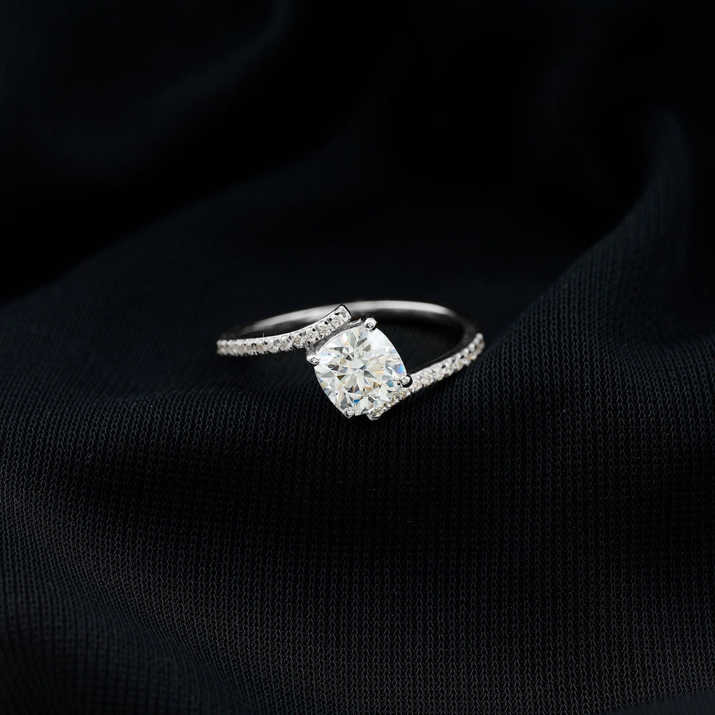 1.7 Carat Cushion Cut Solitaire Moissanite Bypass Engagement Ring