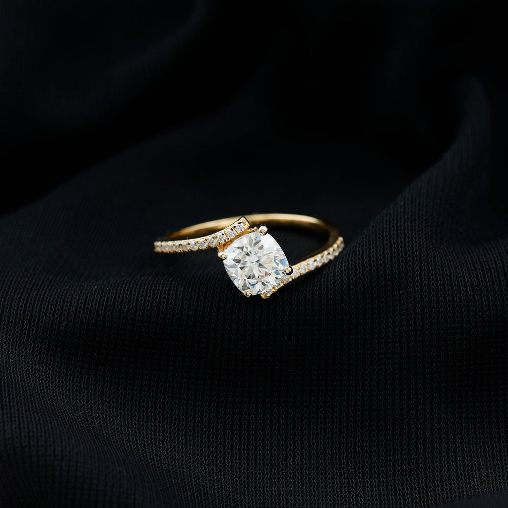 1.7 Carat Cushion Cut Solitaire Moissanite Bypass Engagement Ring