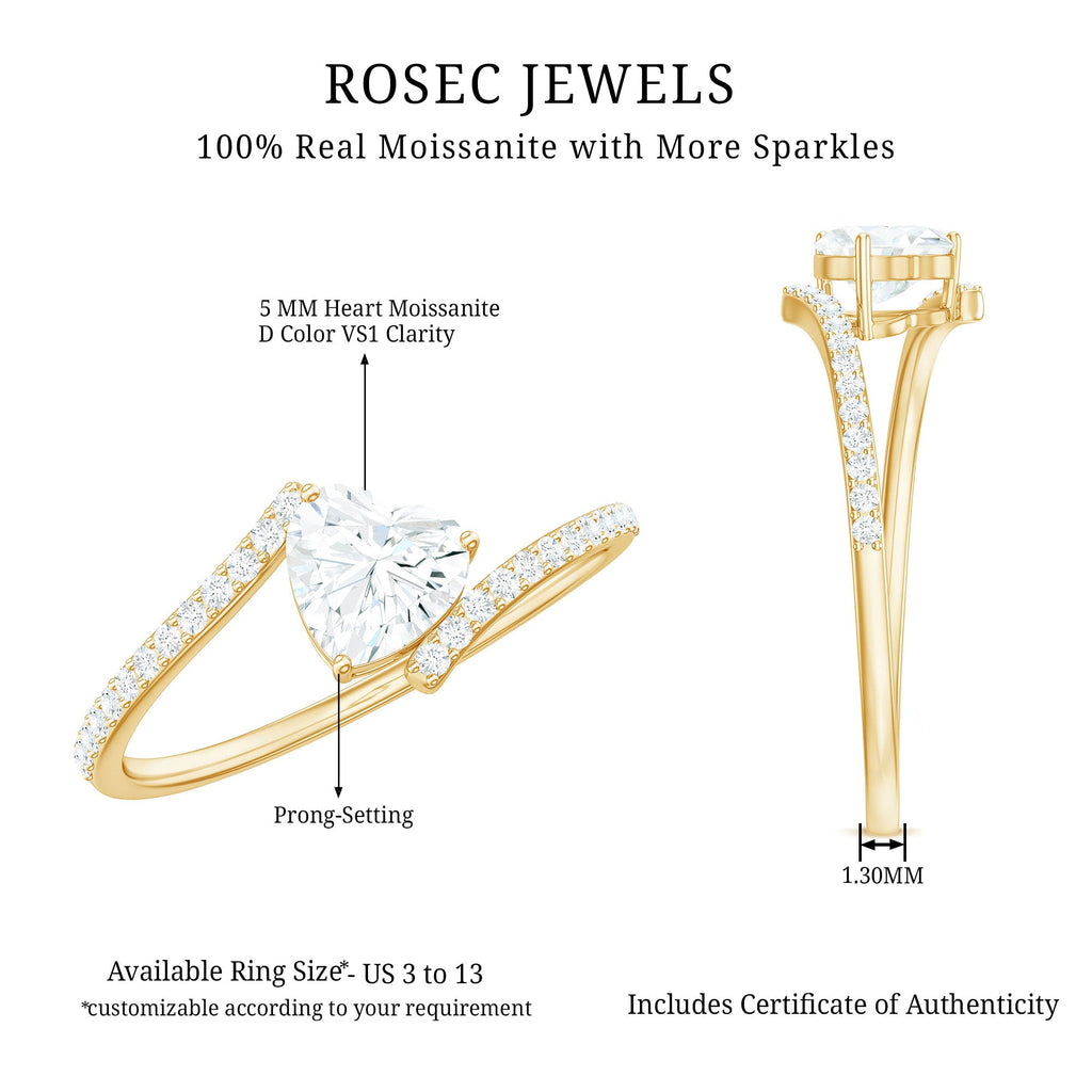 0.5 Carat Heart Shape Moissanite Promise Ring with Bypass Shank