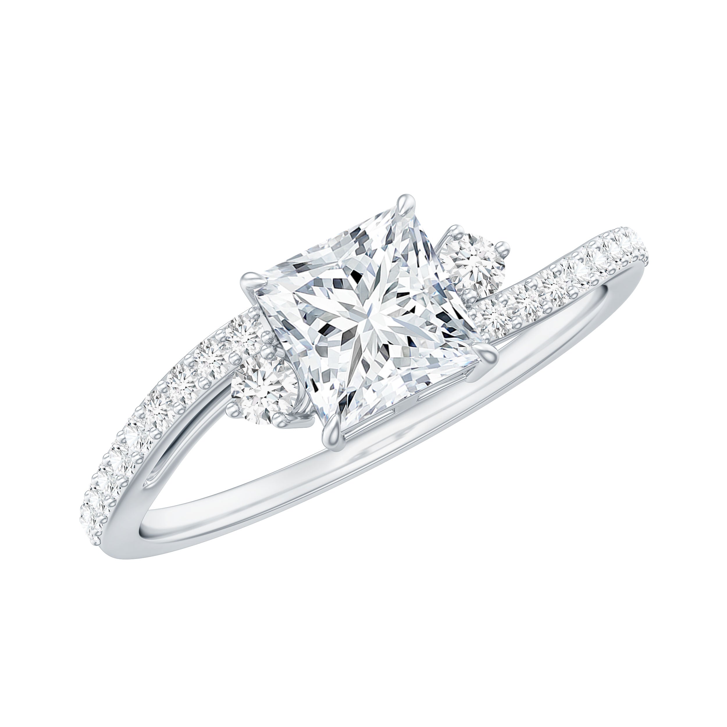 Princess Cut Moissanite Bypass Engagement Ring